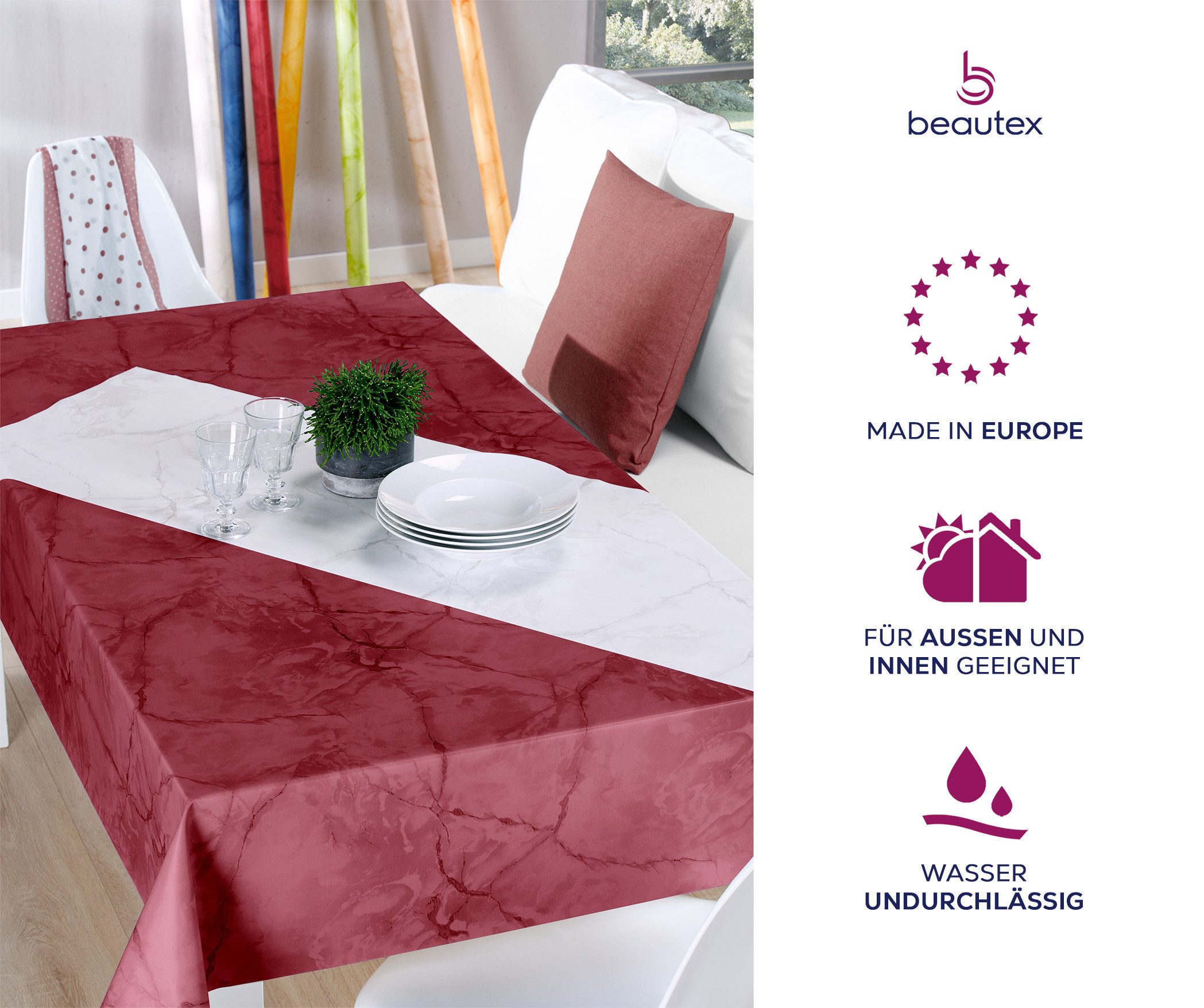 Beautex Tischdecke Wachstuchtischdecke abwischbar, Gartentischdecke Marmorstein (1-tlg)