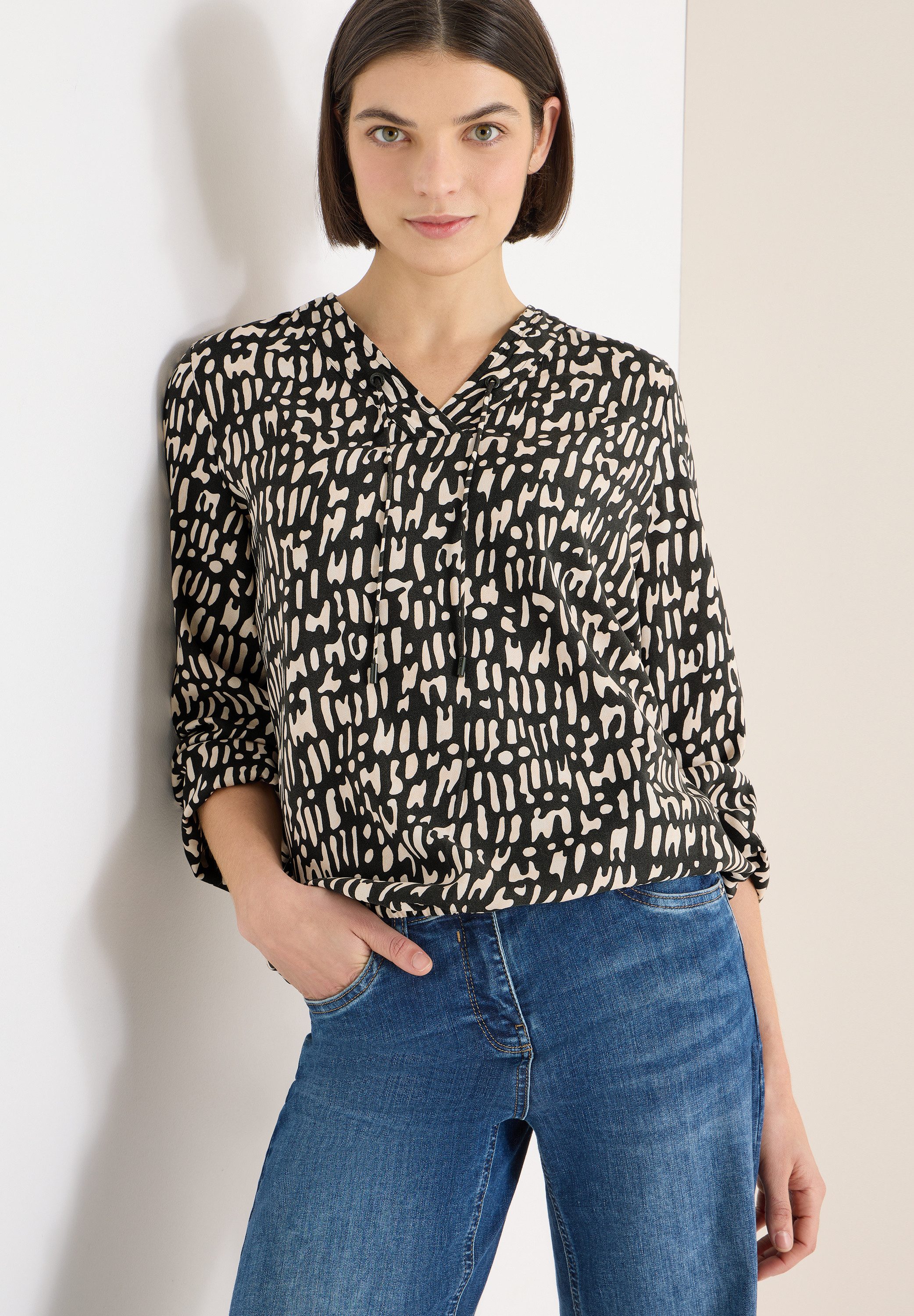 CECIL Langarmbluse mit Tunnelzug und grafischem Muster günstig online kaufen