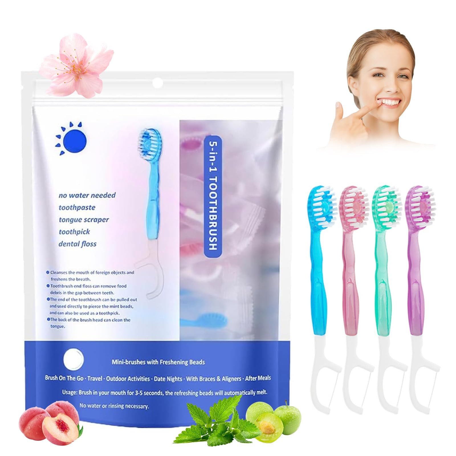 Tekoo Zahnseide Mundpflege-Set 5-in-1 Reisezahnbürste mit Zahnseide BPA-frei 26 St., (Set, 26-St), 5-in-1 Komplettlösung für die mobile Mundhygiene, BPA-freier