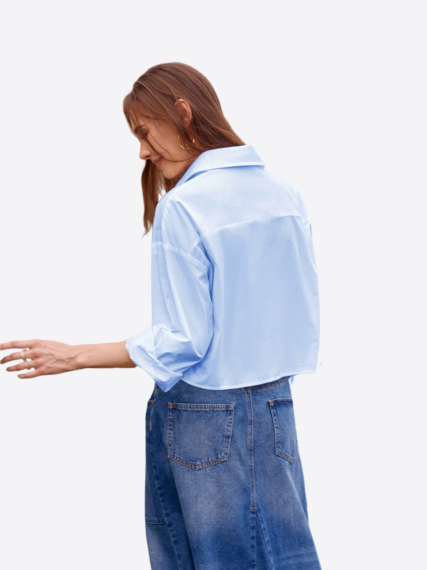 Imily Bela Blusenshirt Damen Cropped Shirt Casual Oberteil (Packung, 1-tlg., 1per-Pack) aus Baumwolle mit Hemdkragen und Knopfleiste