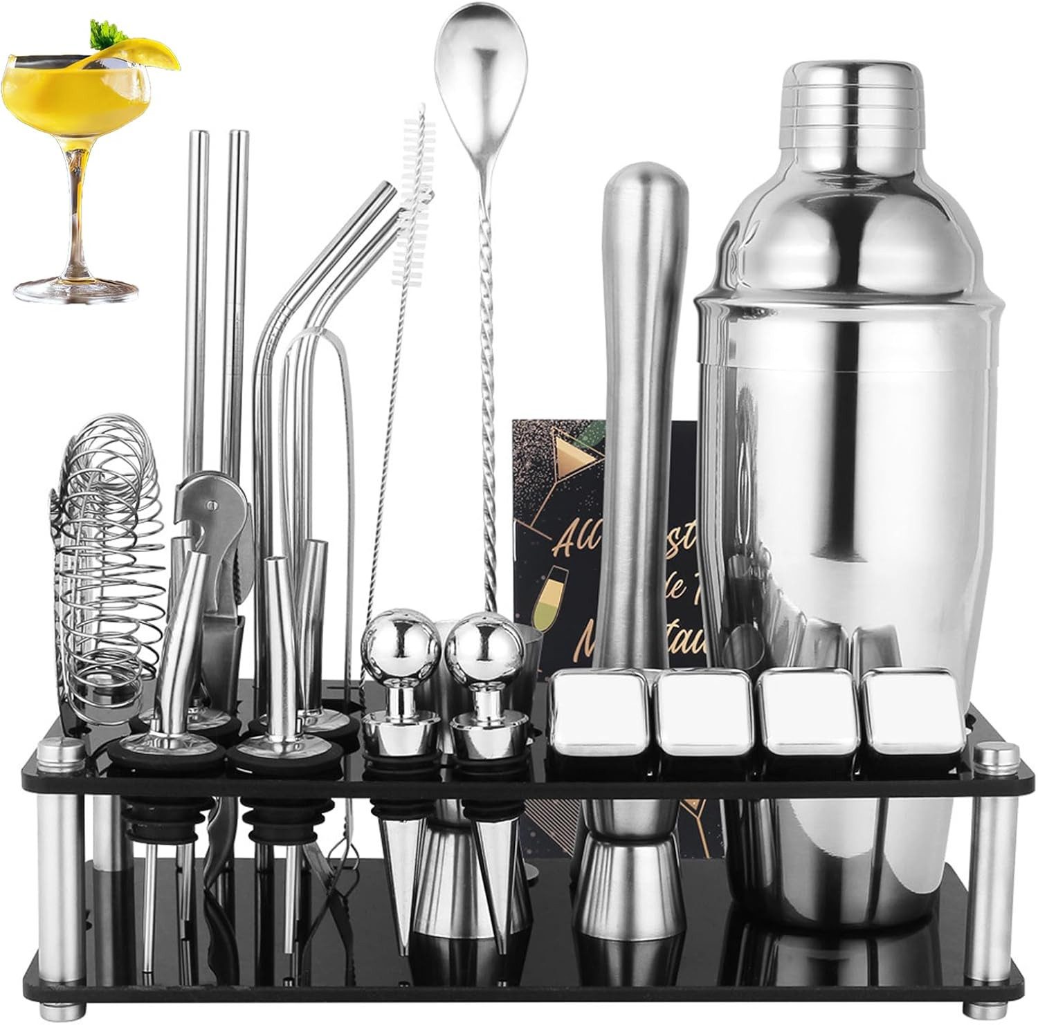LIANNA Cocktail Shaker 25-tlg. Boston Cocktail Set Edelstahl mit Ständer, (25-tlg., 25-tlg. Boston Cocktail Set Edelstahl mit Ständer)