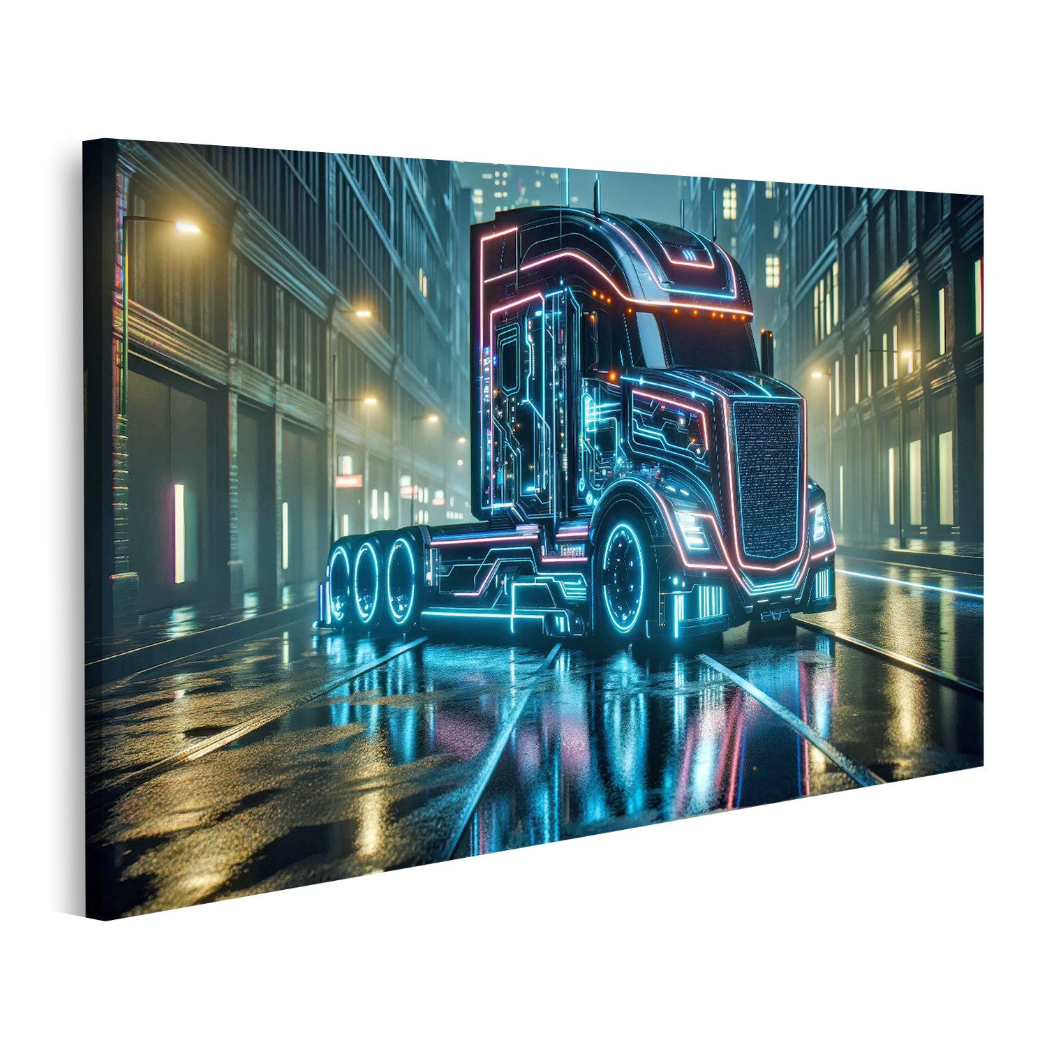 islandburner Leinwandbild Futuristischer LKW Truck Lastwagen bei Nacht für Jugendzimmer