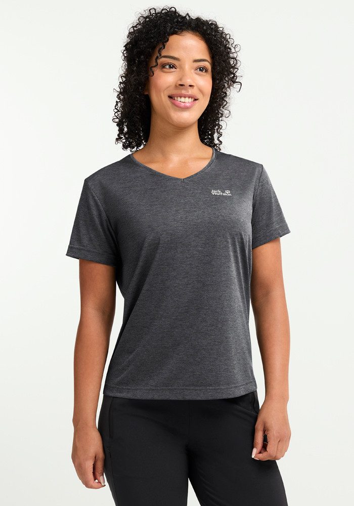 Jack Wolfskin Funktionsshirt WILDTRAIL T W mit V-Ausschnitt, aus Polyester, normale Länge, Kurzarm