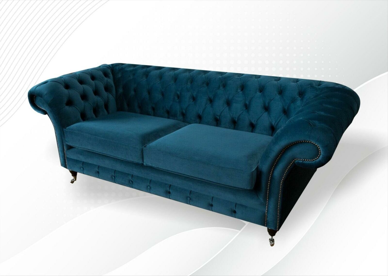 Sofa Europe JVmoebel Möbel 3-Sitzer Made in Dunkelblaues Chesterfield-Sofa Neu, Moderne Chesterfield
