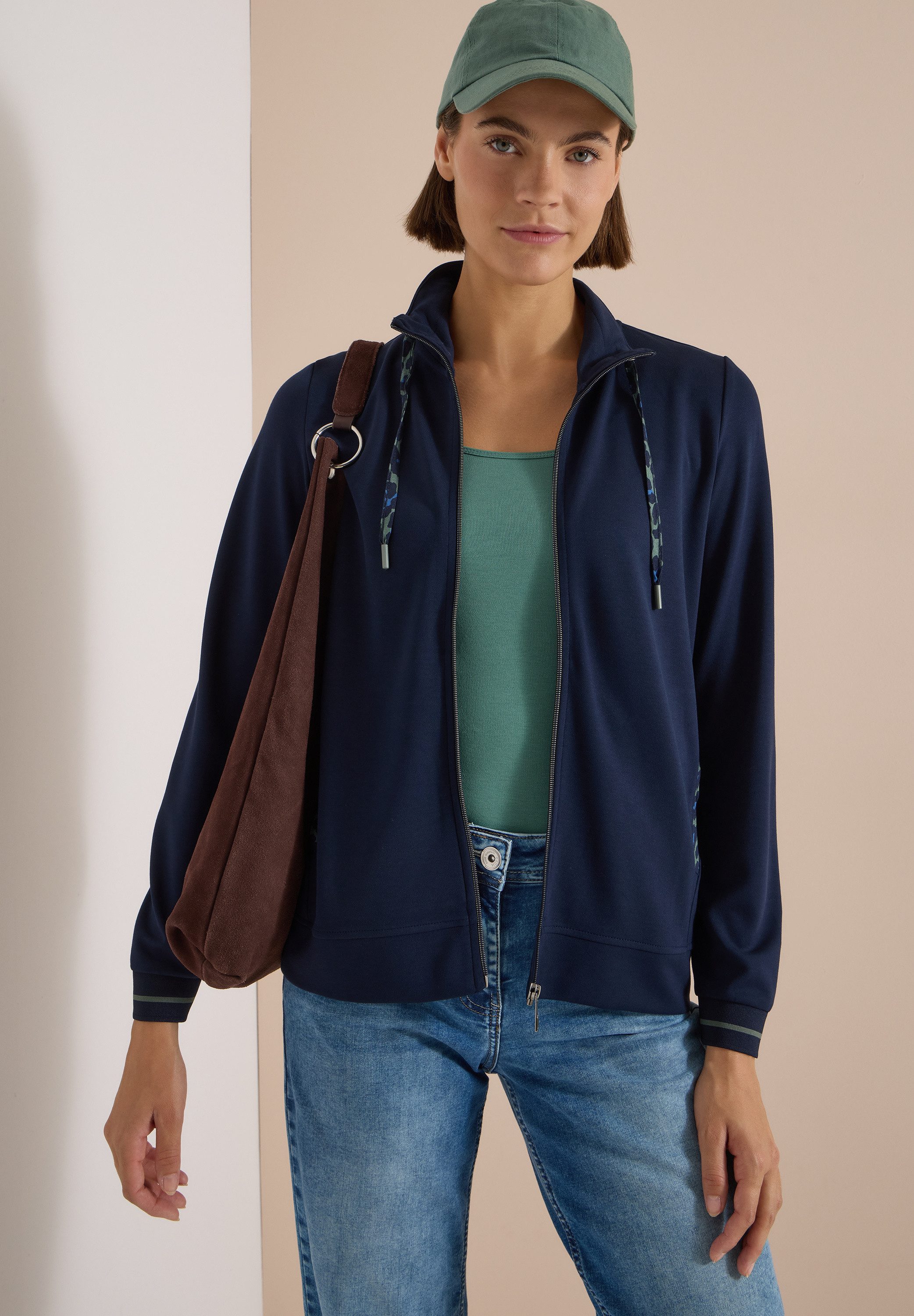 CECIL Sweatjacke mit Animal-Print Details, Stehkragen, Viskosemix