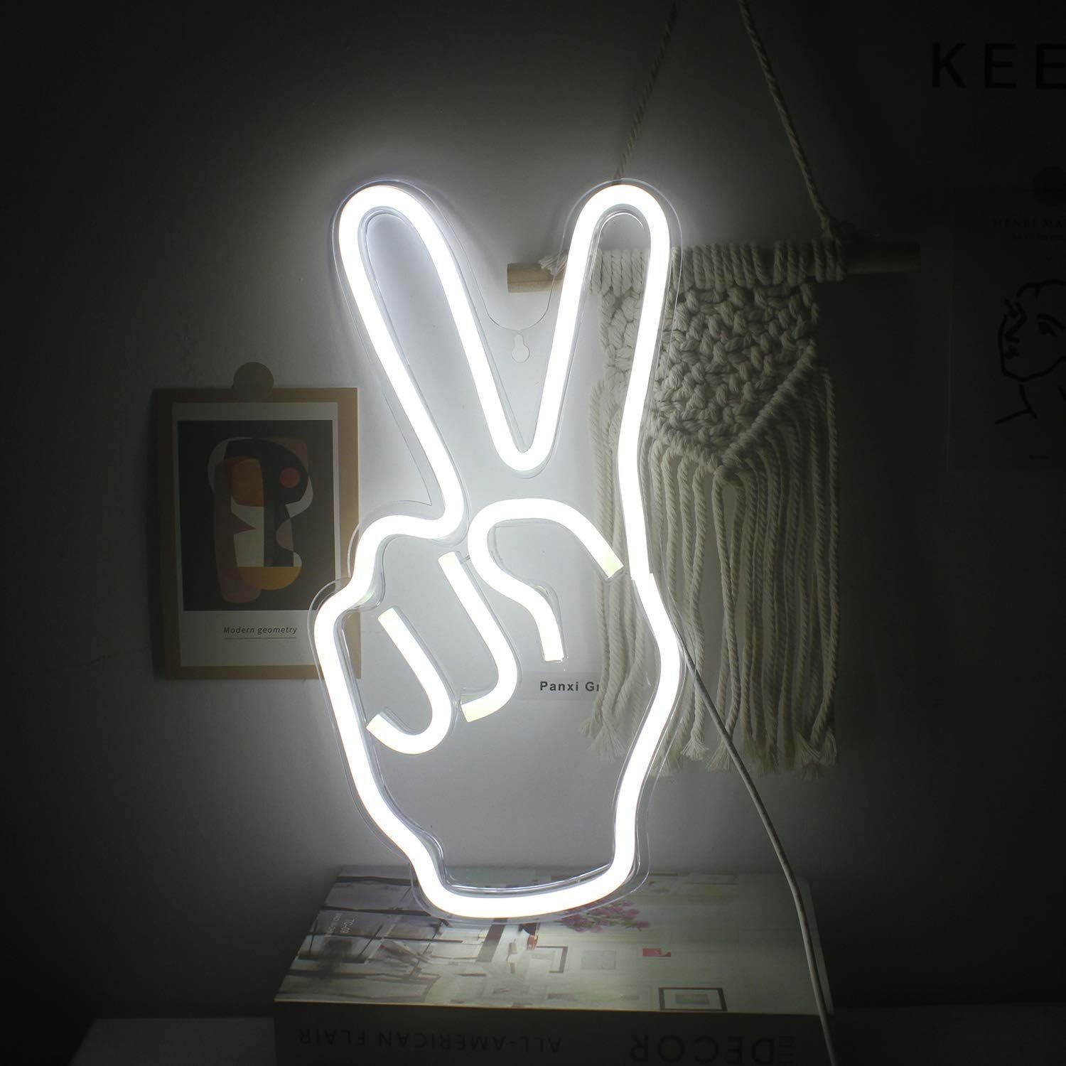 zggzerg LED Licht Sign Peace Gesture Neon Stirnlampe (1-St) LED Wandleuchten Wandschild Victory