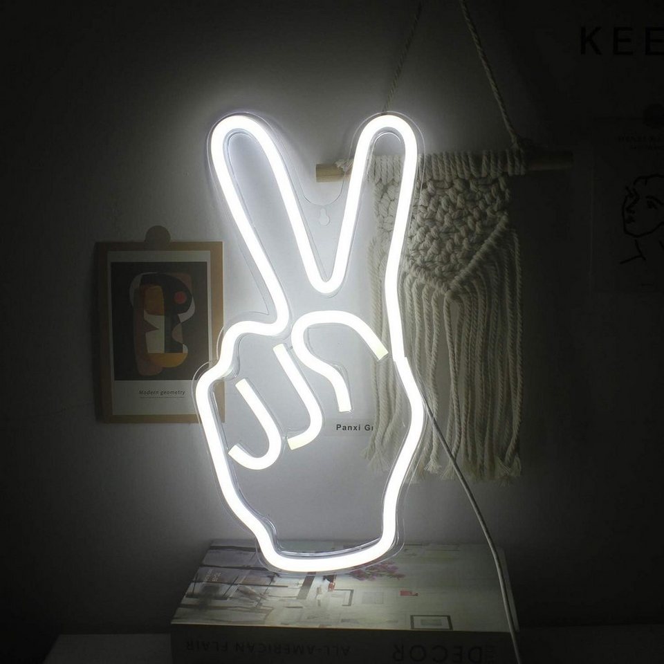 zggzerg LED Stirnlampe Peace Sign LED Neon Wandschild Victory Gesture Licht  Wandleuchten (1-St)