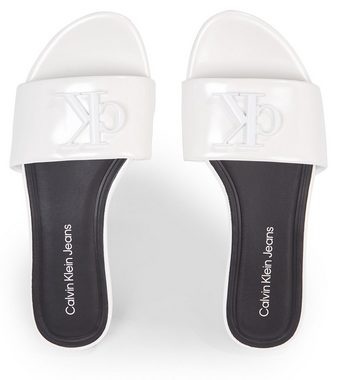 Calvin Klein Jeans FLAT SANDAL SLIDE MG MET Pantolette, Blockabsatz, Sommerschuh, Schlappen in glänzender Optik