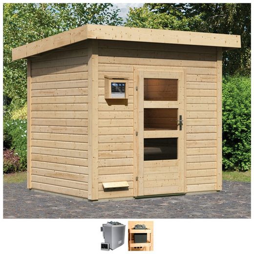 Karibu Saunahaus »Norge«, BxTxH: 231 x 196 x 238 cm, 38 mm, 9 kW Bio