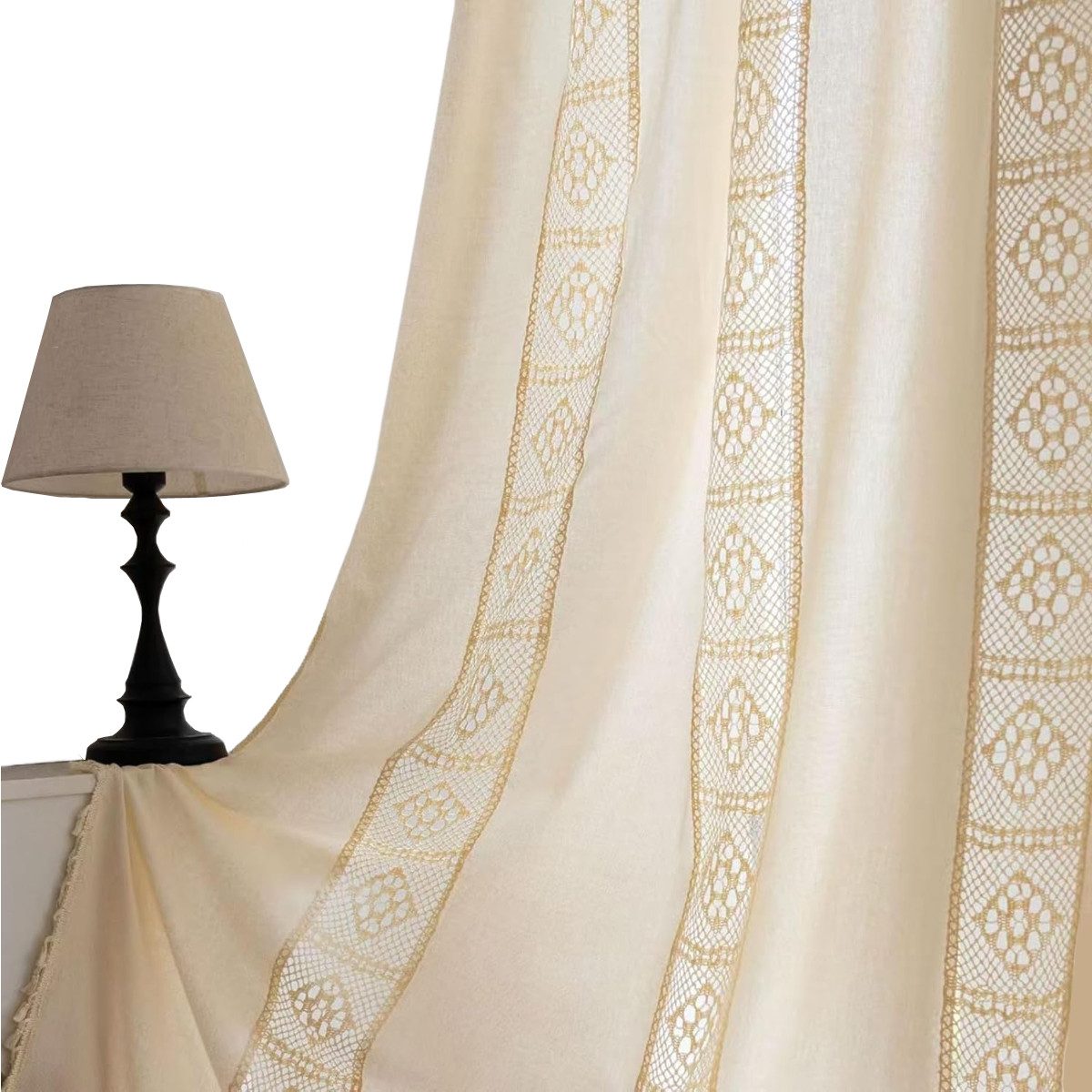 Kaket Gardine Boho-gewebter Vorhang, Vintage-Landhausstil Gardine, Baumwoll günstig online kaufen