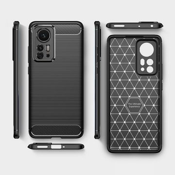 CoverKingz Handyhülle Hülle für Xiaomi 12 Pro Handyhülle Silikon Case Cover Carbonfarben 17,09 cm (6,73 Zoll), Handyhülle Bumper Silikoncover Softcase Carbonfarben