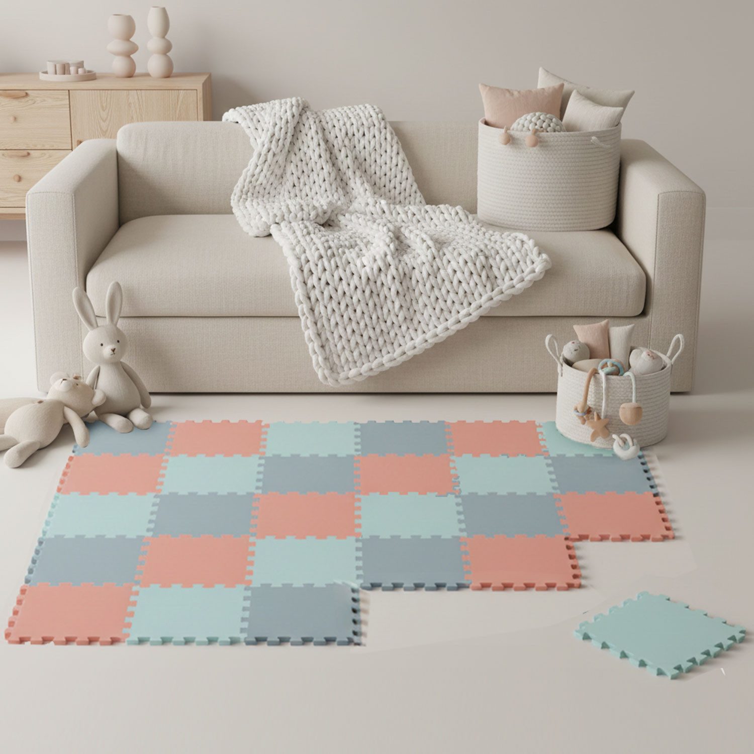 LittleTom Puzzlematte ab dem 1. Tag - 27 Teile Baby Spielmatte - 30 x 30 Kinder Krabbelmatte, (27-tlg), Spielunterlage für Babys und Kleinkinder - Kinderzimmer Puzzleteppich
