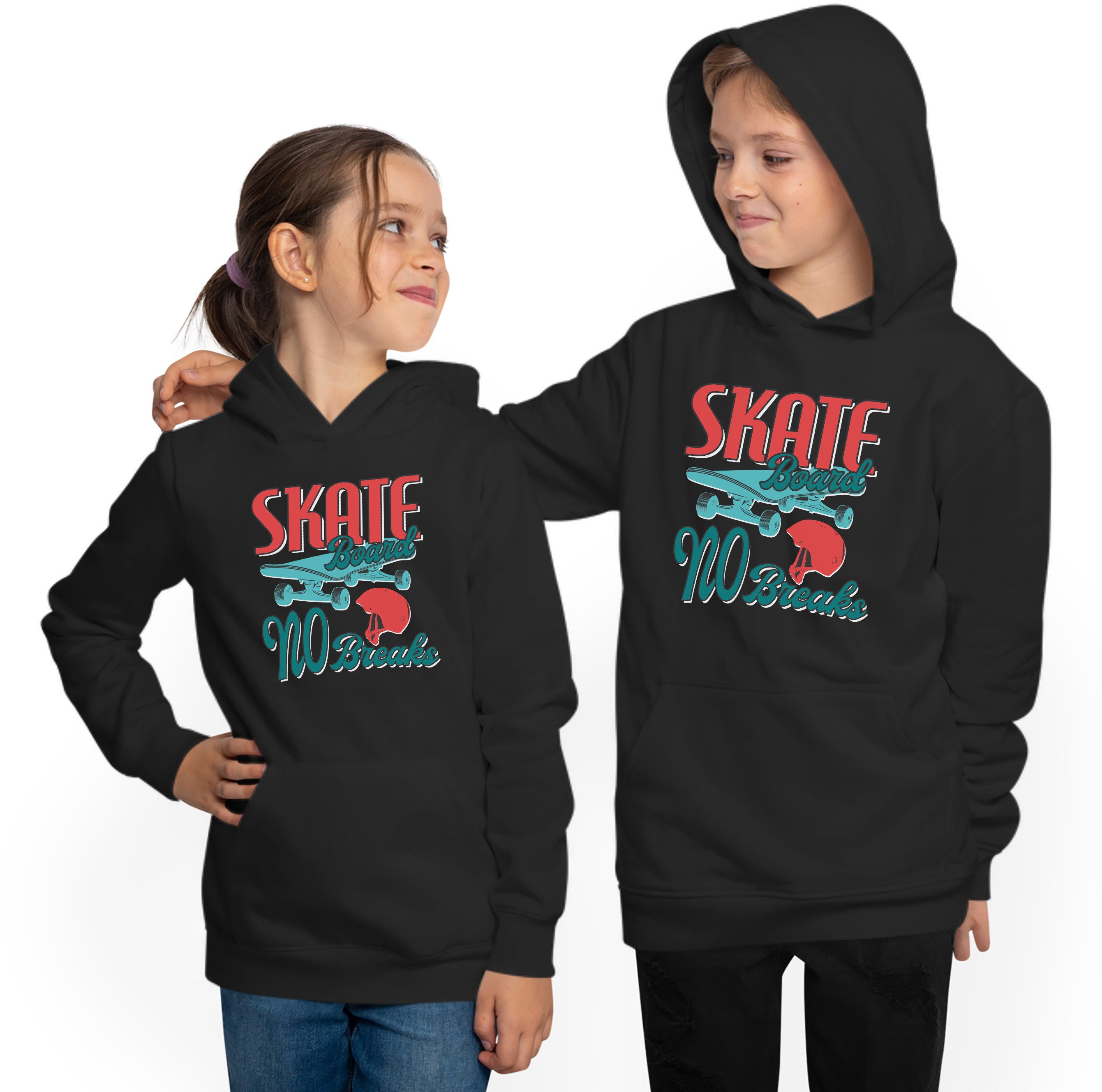 MyDesign24 Hoodie Kinder Kapuzen Sweatshirt Skater Hoodie "Skateboard no Breaks" Kapuzenpulli mit Aufdruck i517