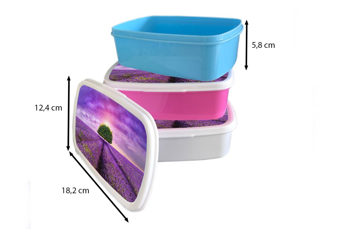 MuchoWow Lunchbox Lavendel - Baum Brotdose Brotbox Wolken, Lila Kunststoff Kunststoff, Kinder, Mädchen, Snackbox, Erwachsene, (2-tlg), rosa - für 