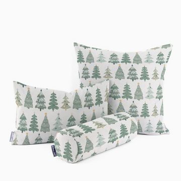 SCHÖNER LEBEN. Stoff Dekostoff Baumwolle Merry Christmas Weihnachtsbäume ecru grün 1,40m, Digitaldruck