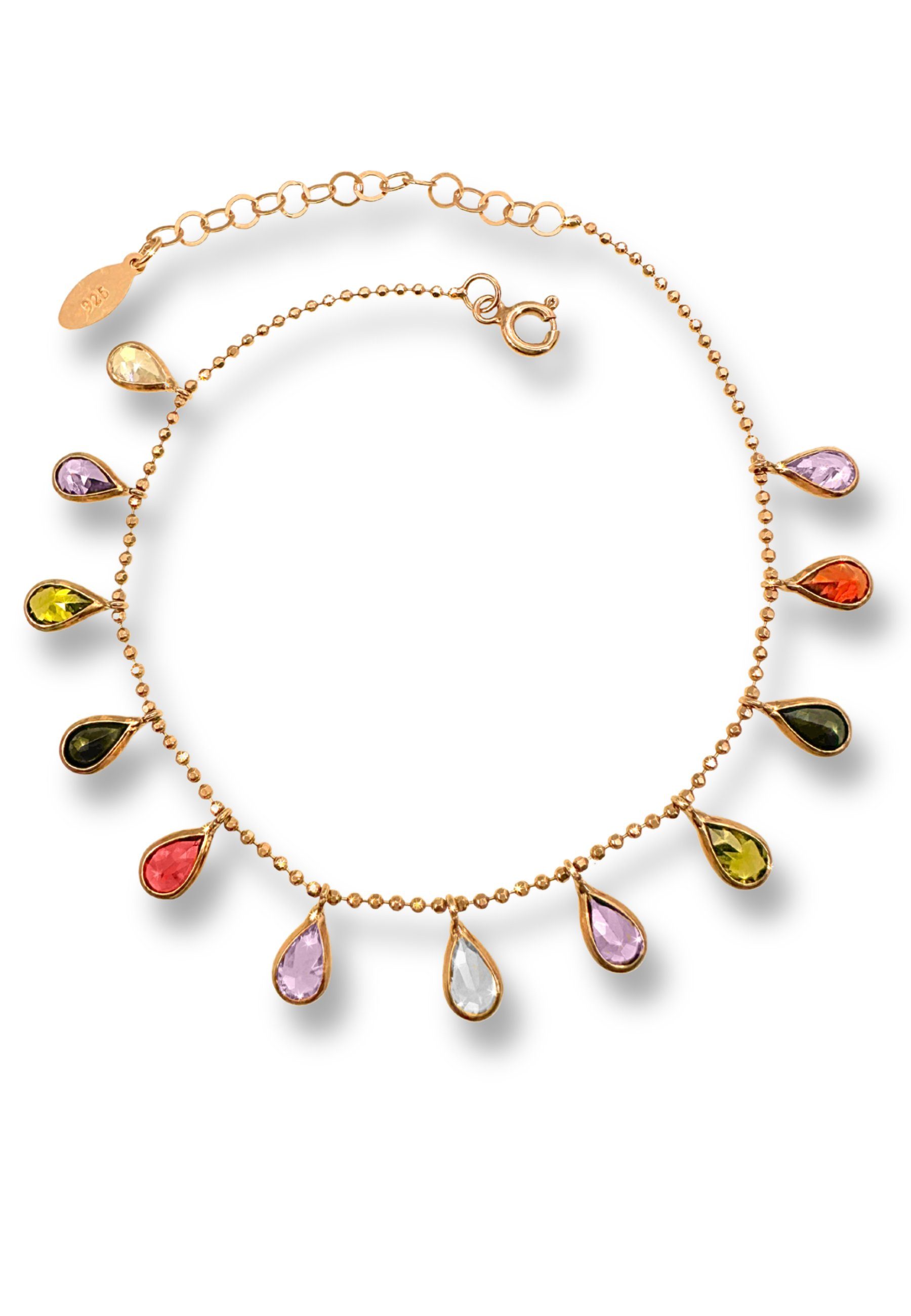 BRELLATO Charm-Armband Tropfen Damen Armkette Zirkonia Kristall Anhänger, Bettelarmband (Geschenk-Idee, Weihnachtsgeschenk Damen-Schmuck, 1-tlg., Geschenk Frau Freundin Muttertag Valentinstag Jahrestag Geburtstag), Armkettchen, Sterling Silber 925 18K, Rosegold oder Gelbgold