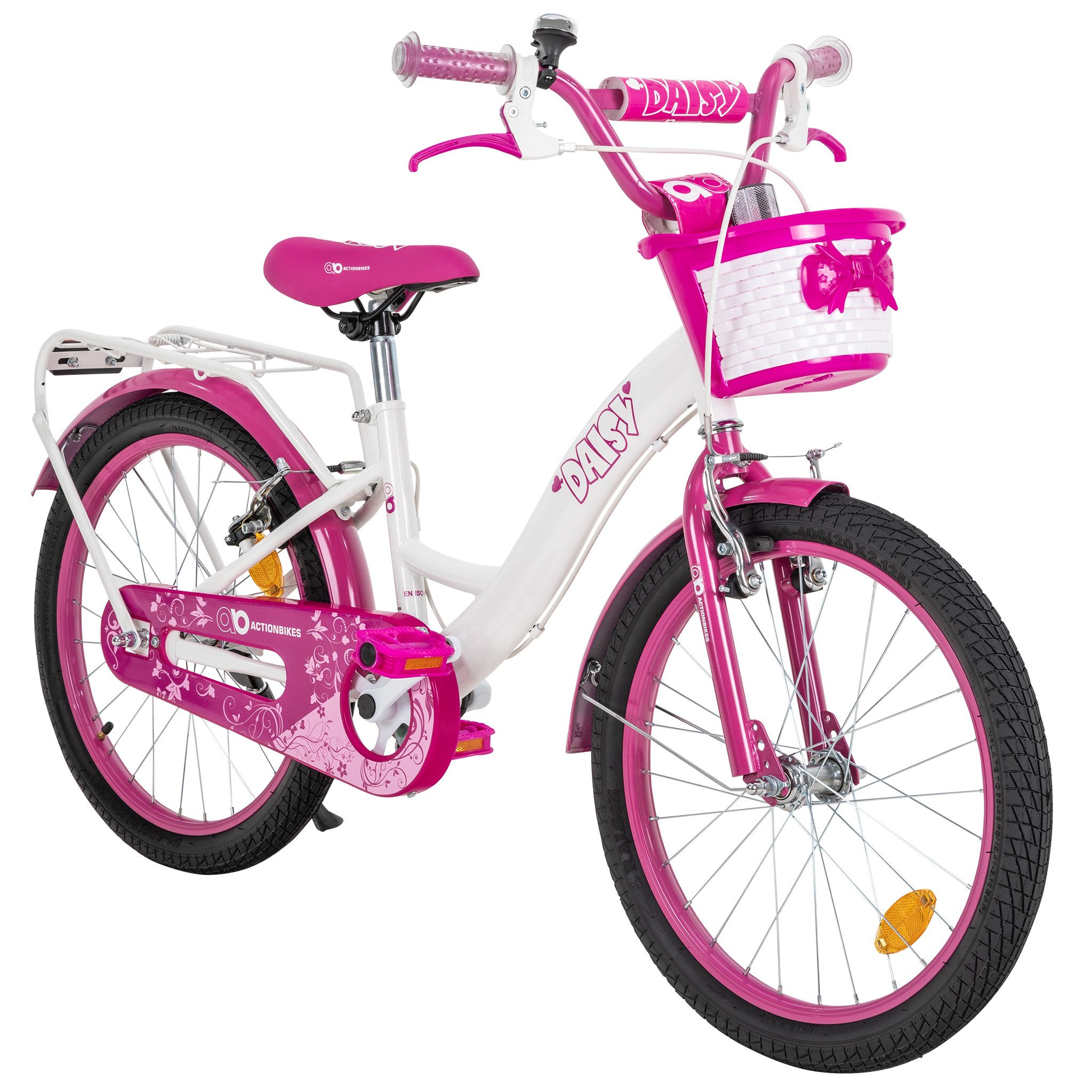 Actionbikes Motors Kinderfahrrad Daisy für Mädchen inkl. Trinkflasche und Korb, 1 Gang, (1-tlg., verstellbarer Sitz und Lenker, Kettenschutz)