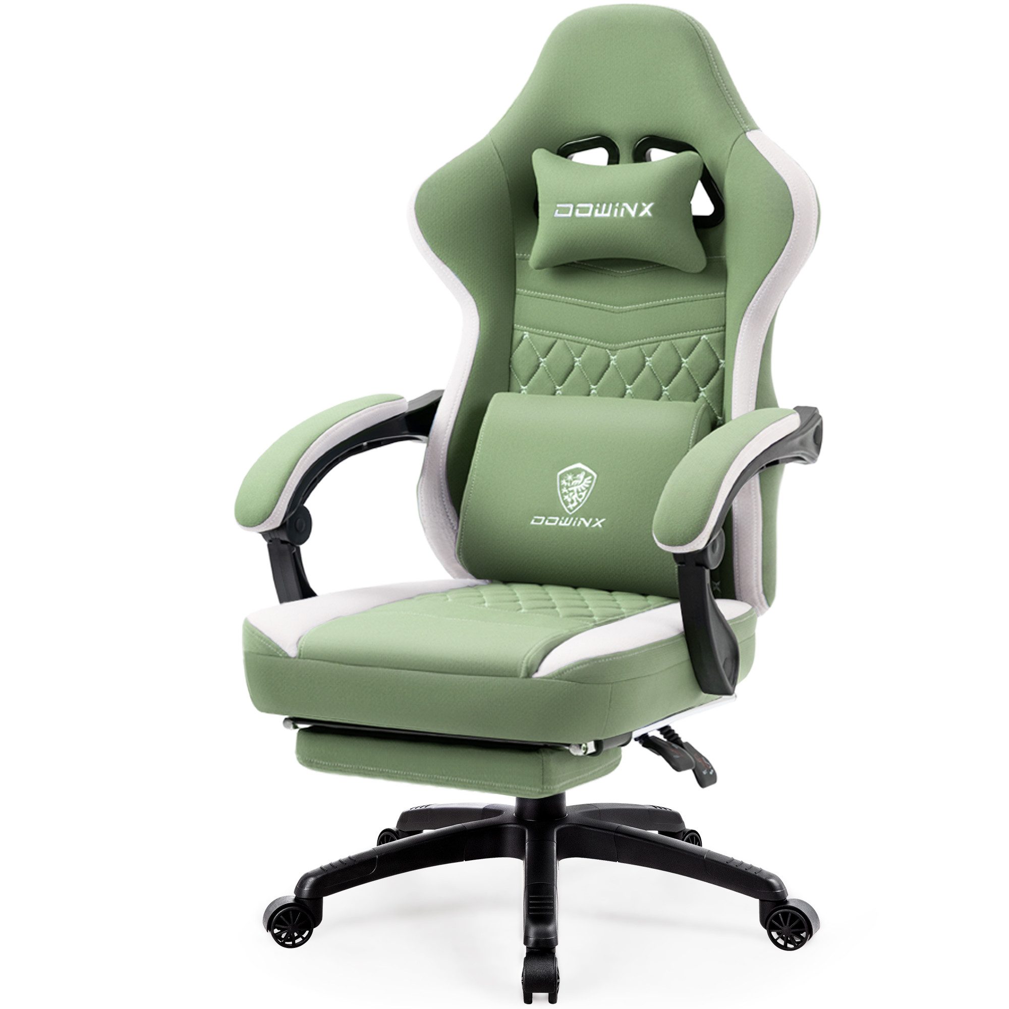 Dowinx Gaming-Stuhl Stoff-Massage-Gaming-Stuhl mit Fußstütze, ergonomisches Design, Gamer-Stuhl, maximale Belastbarkeit 160kg, Grün