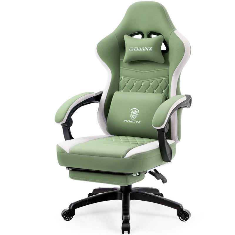 Dowinx Gaming-Stuhl Stoff-Massage-Gaming-Stuhl mit Fußstütze, ergonomisches Design, Gamer-Stuhl, maximale Belastbarkeit 160kg, Grün