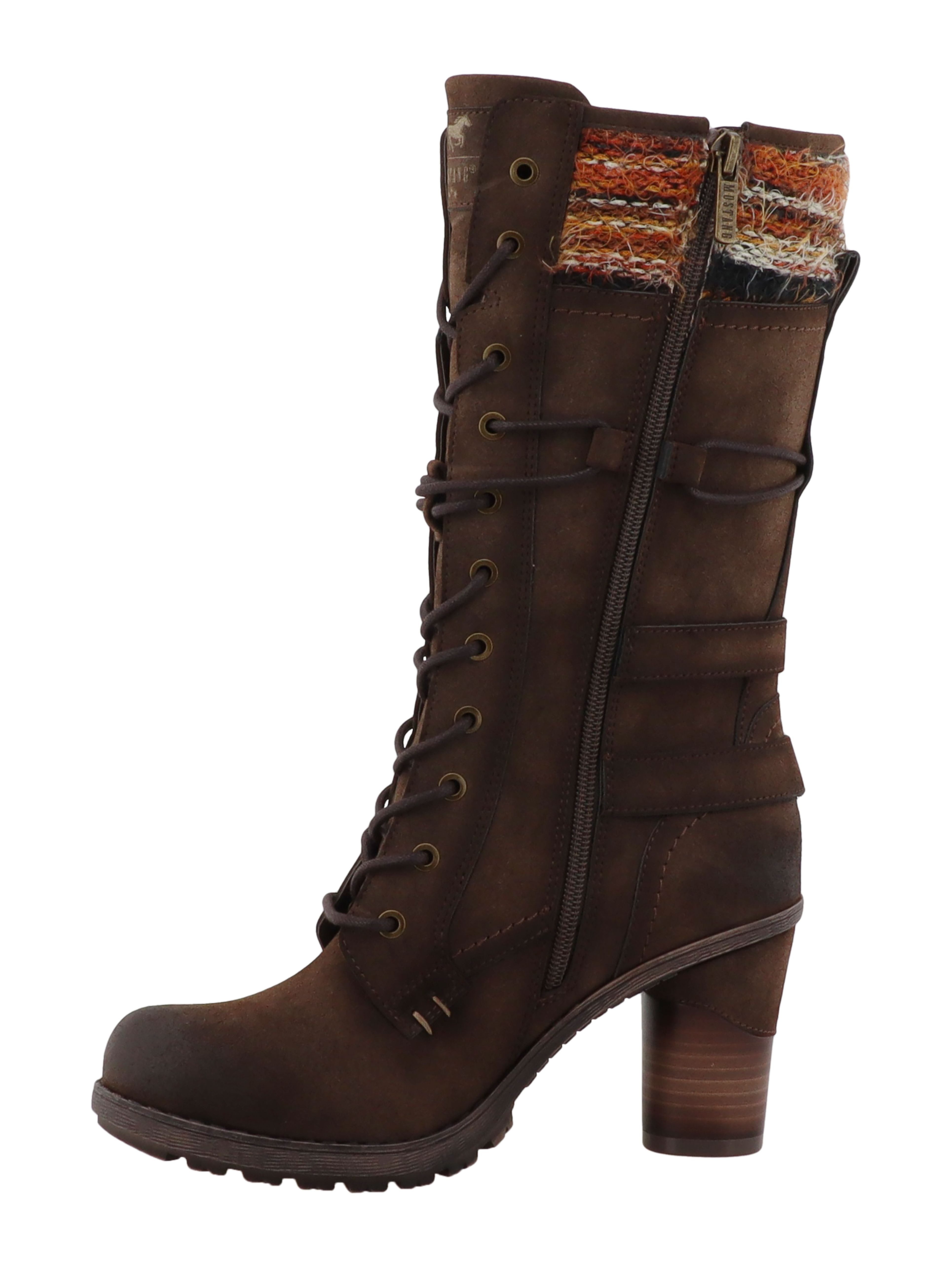 Mustang Shoes Stiefel Stiefel Blockabsatz, Schnürstiefel mit Ziereißverschluss und Besatz am Schaft