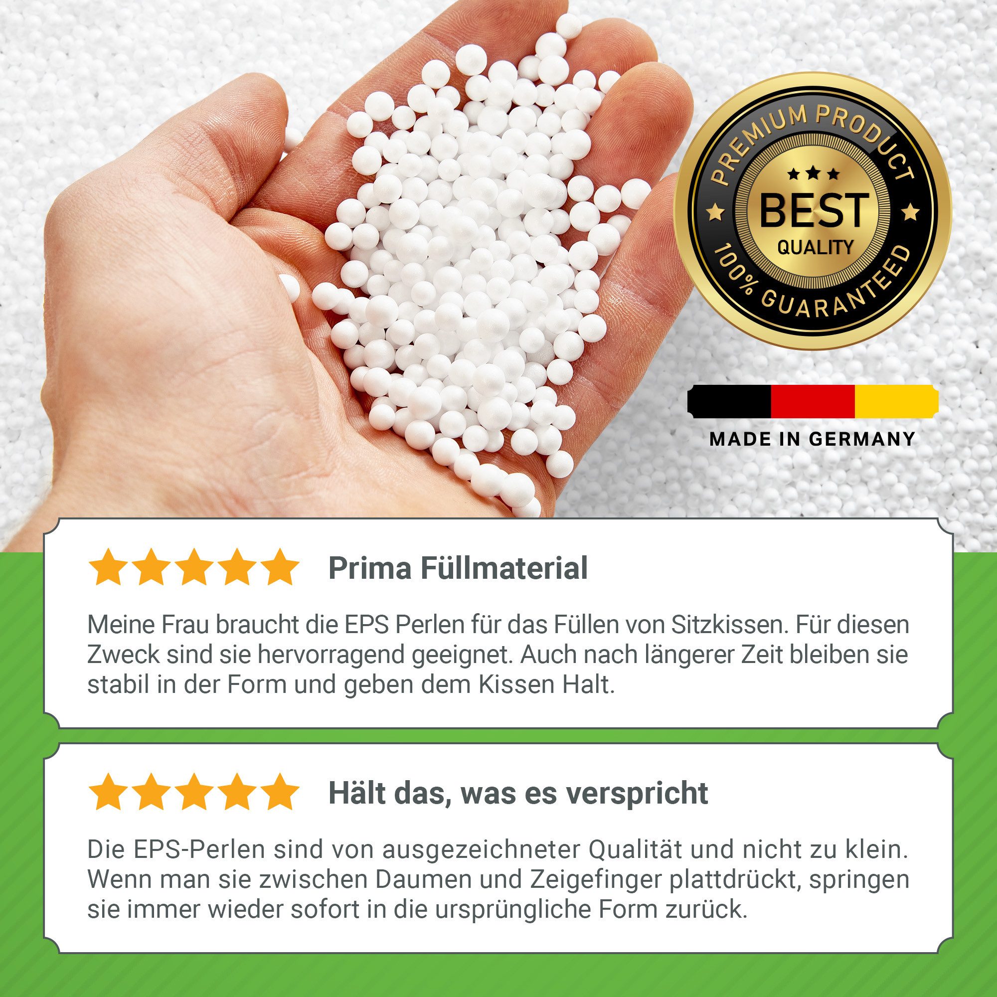 Green Bean Sitzsack EPS Perlen - Styropor-Kügelchen (1 Liter - 430 Liter, Made in Germany), Nachfüllpack für Sitzsack-Füllung, Stillkissen, Kopfkissen