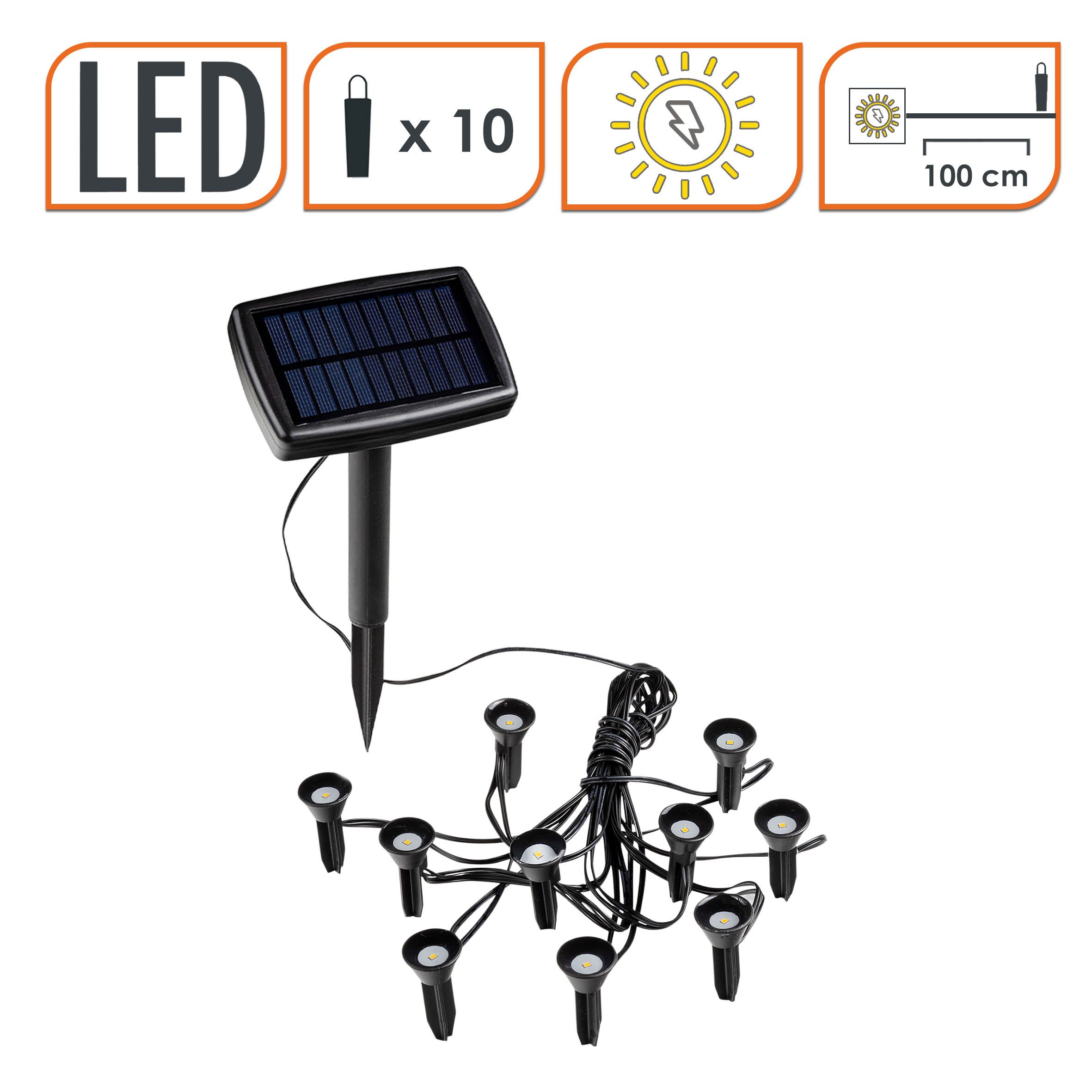 Spetebo LED Solarleuchte LED Solar Pflanzenstrahler klein - 10er Set, Ein-/Ausschalter, LED fest verbaut, warm weiß, Mini Garten Strahler Deko Beleuchtung für außen