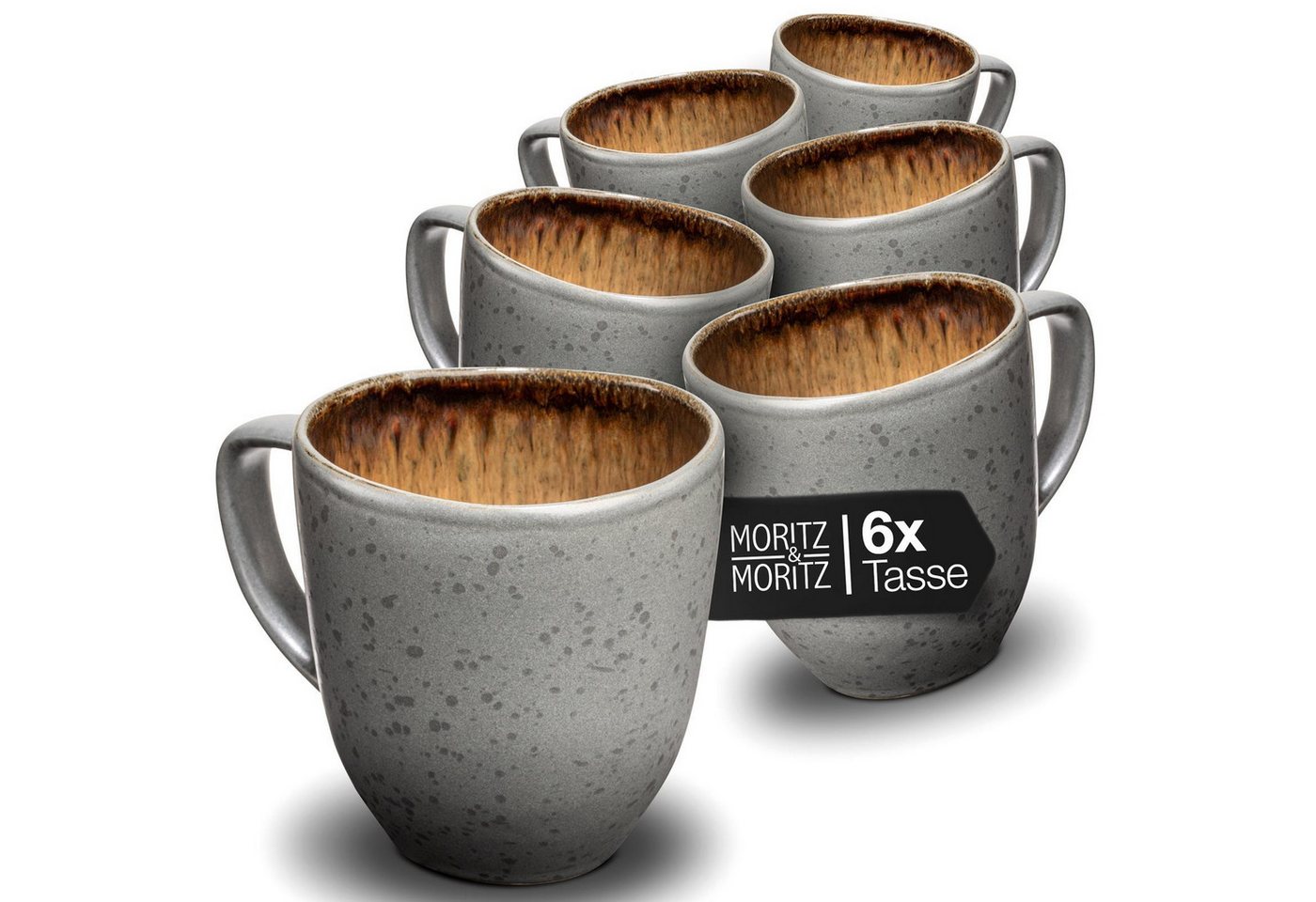 Moritz & Moritz Tasse Moritz & Moritz ORGANIC reaktiv amber Tassen Set 6tlg., 6-tlg., Steinzeug, für 6 Personen - spülmaschinen- und mikrowellengeeignet