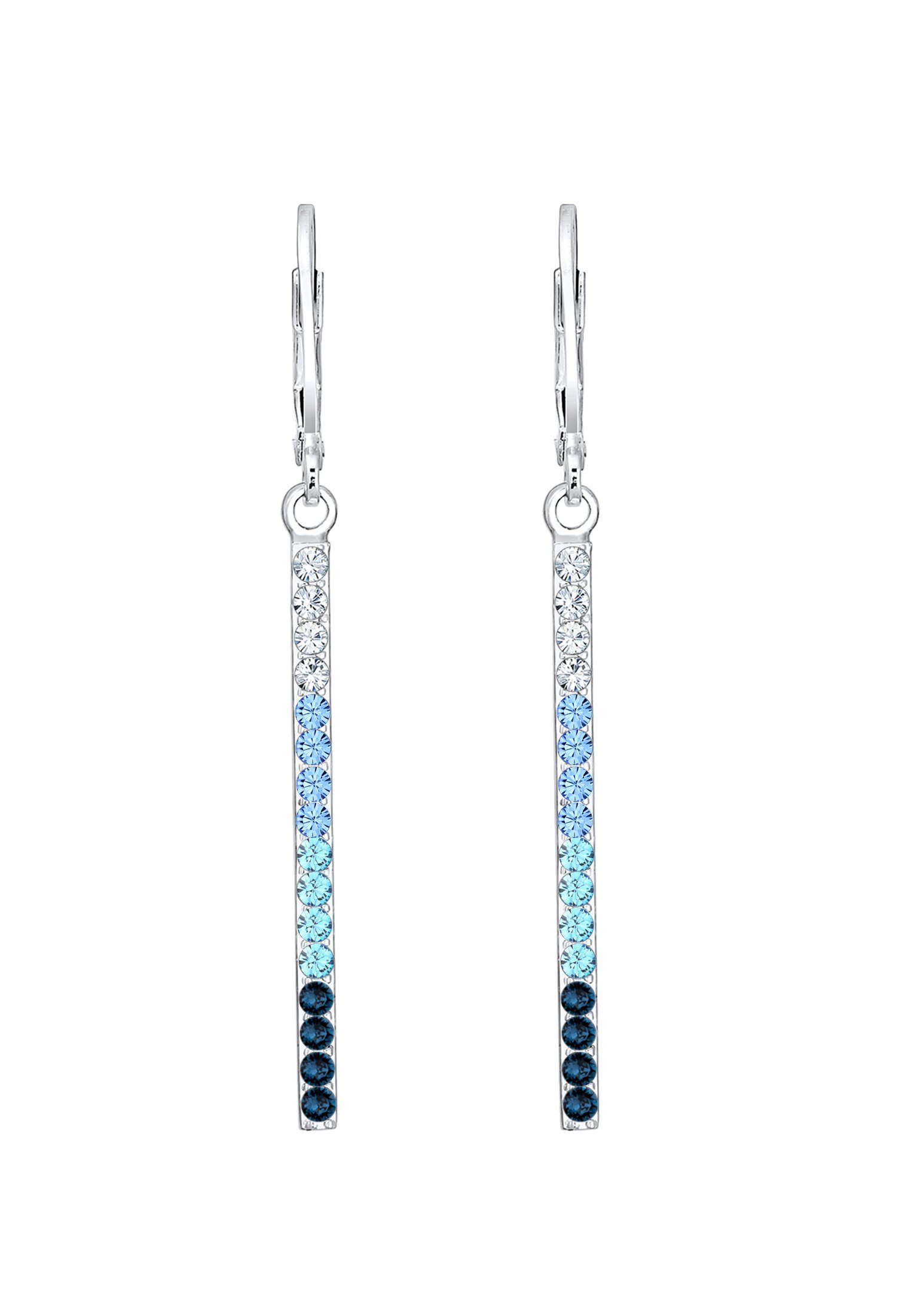 Elli Paar Ohrhänger mit Stab 925 Kristalle lang Silber Blau