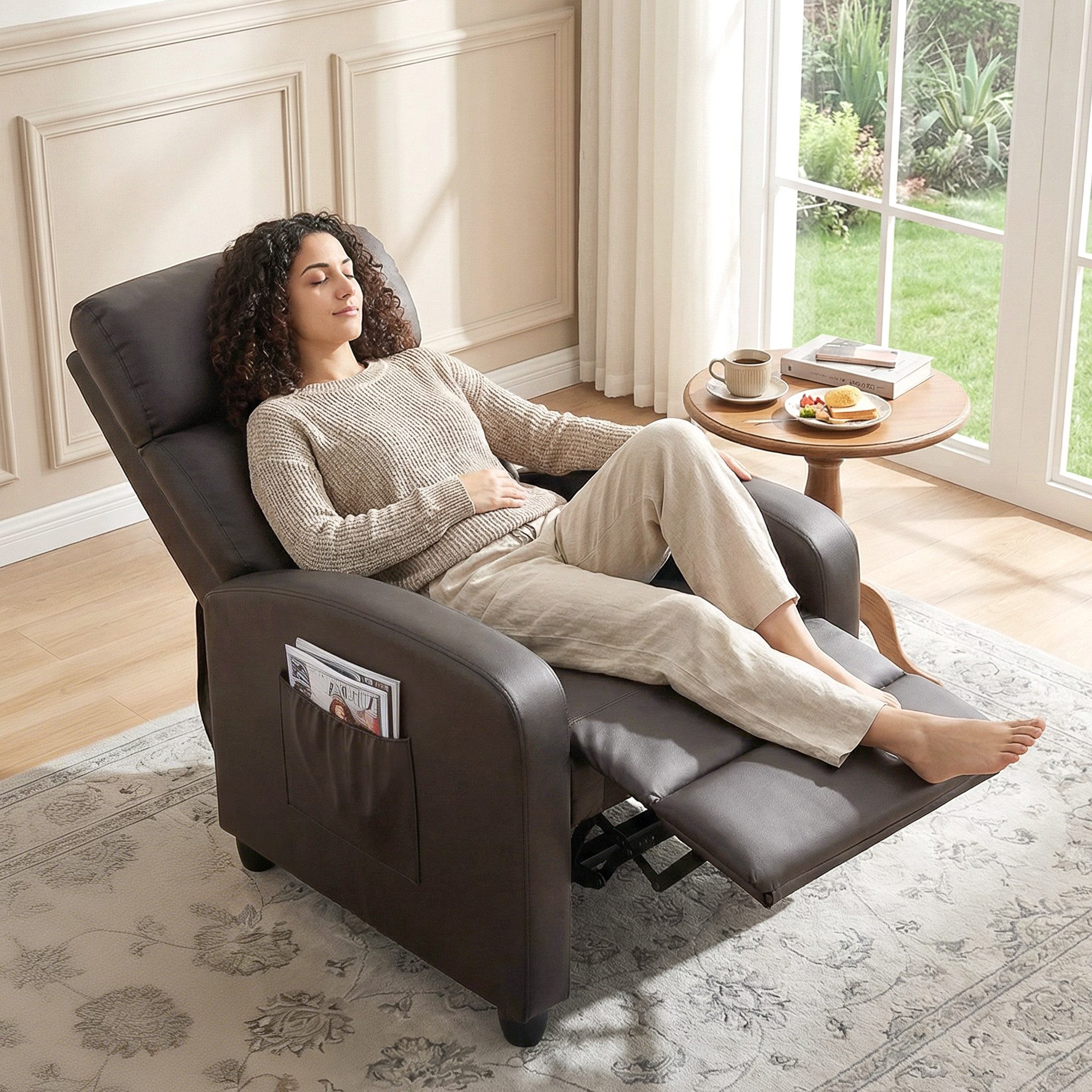 HOMCOM Massagesessel mit Liegefunktion, 2 Massagepunkte, Fernbedienung, Seitentasche (Relaxsessel, 1-St., Fernsehsessel mit Vibrationsmassage), aus Kunstleder, für Wohnzimmer, Braun