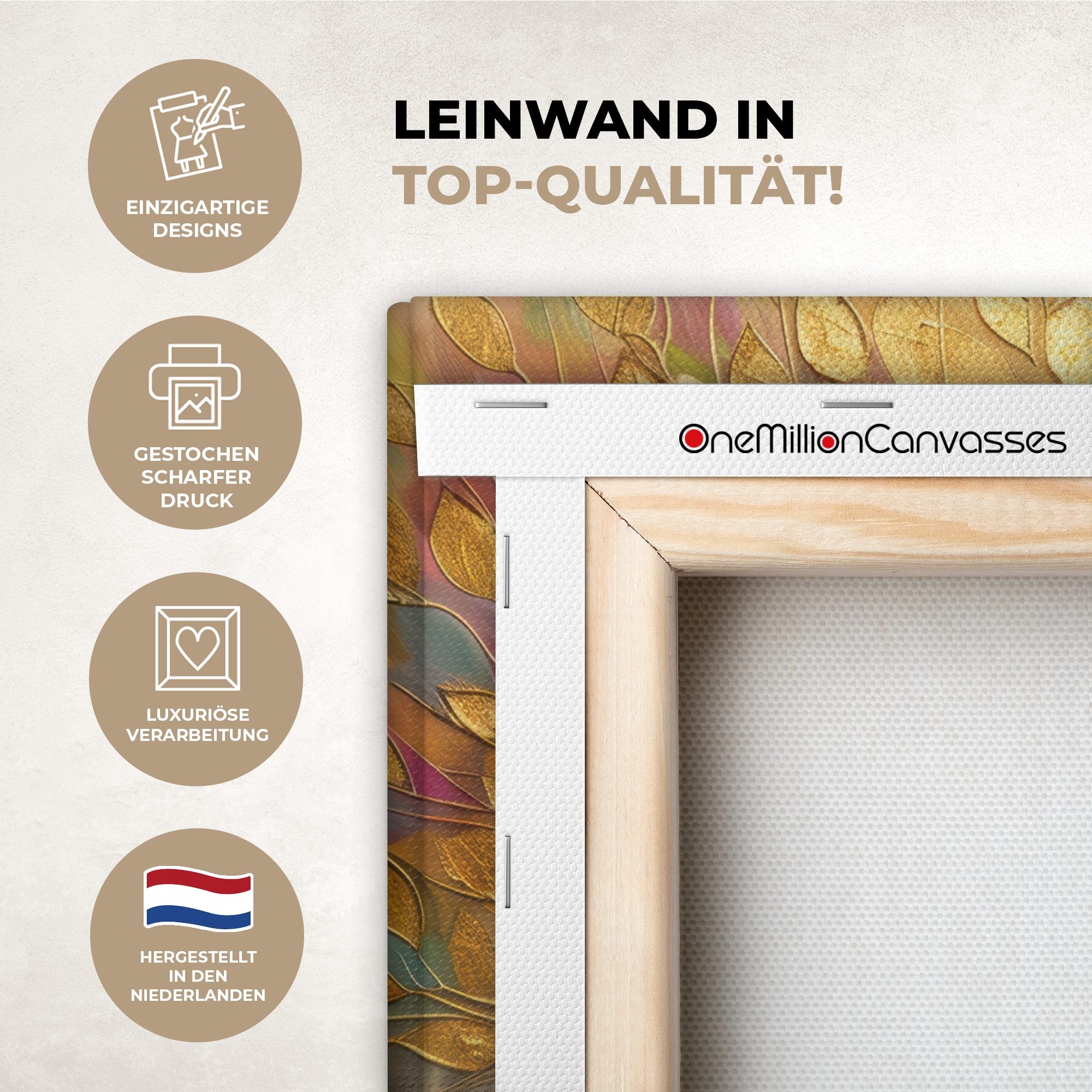 OneMillionCanvasses® Leinwandbild Gold - Baum - Abstrakt - Modern, Fotodruck (1 St), Wandbild, Deko Schlafzimmer Wohnzimmer Flur 20x20 cm