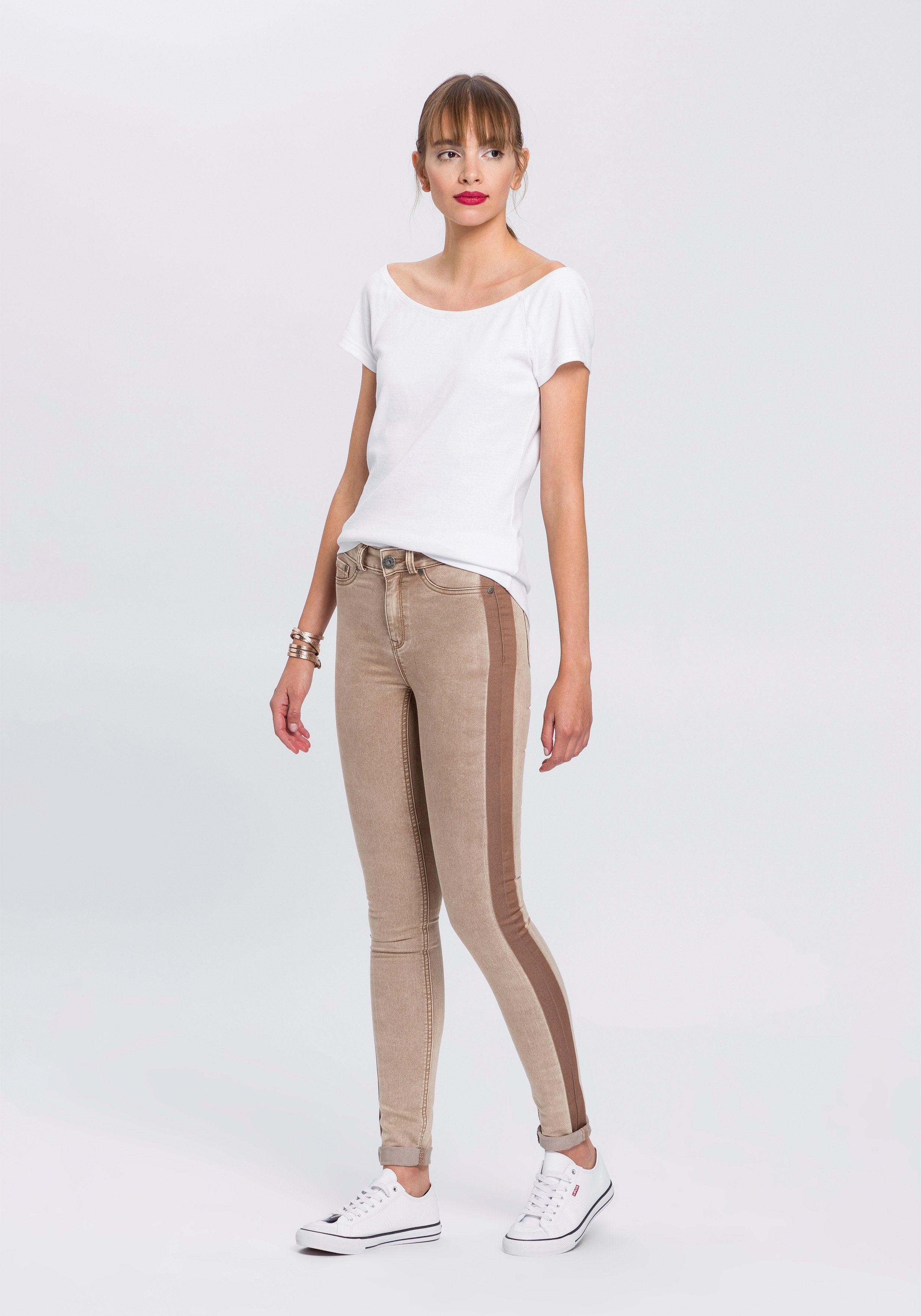 Ultra mit Arizona beige High Streifen Stretch seitlichem Skinny-fit-Jeans Waist