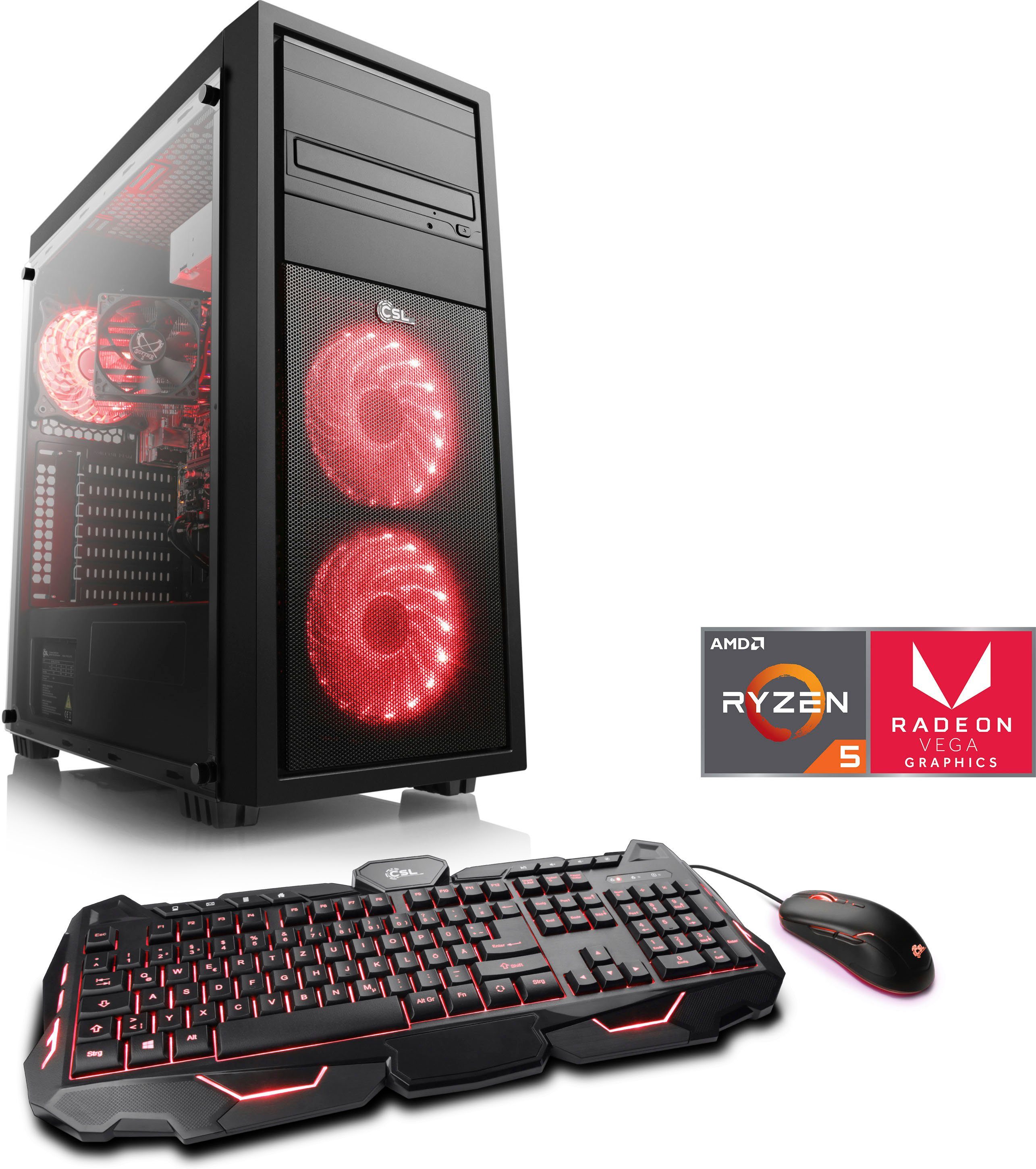 CSL Sprint V8984 Gaming-PC (AMD Ryzen 5 3400G, AMD Radeon Vega 11 Grafik, 8  GB RAM, 500 GB SSD, Luftkühlung)