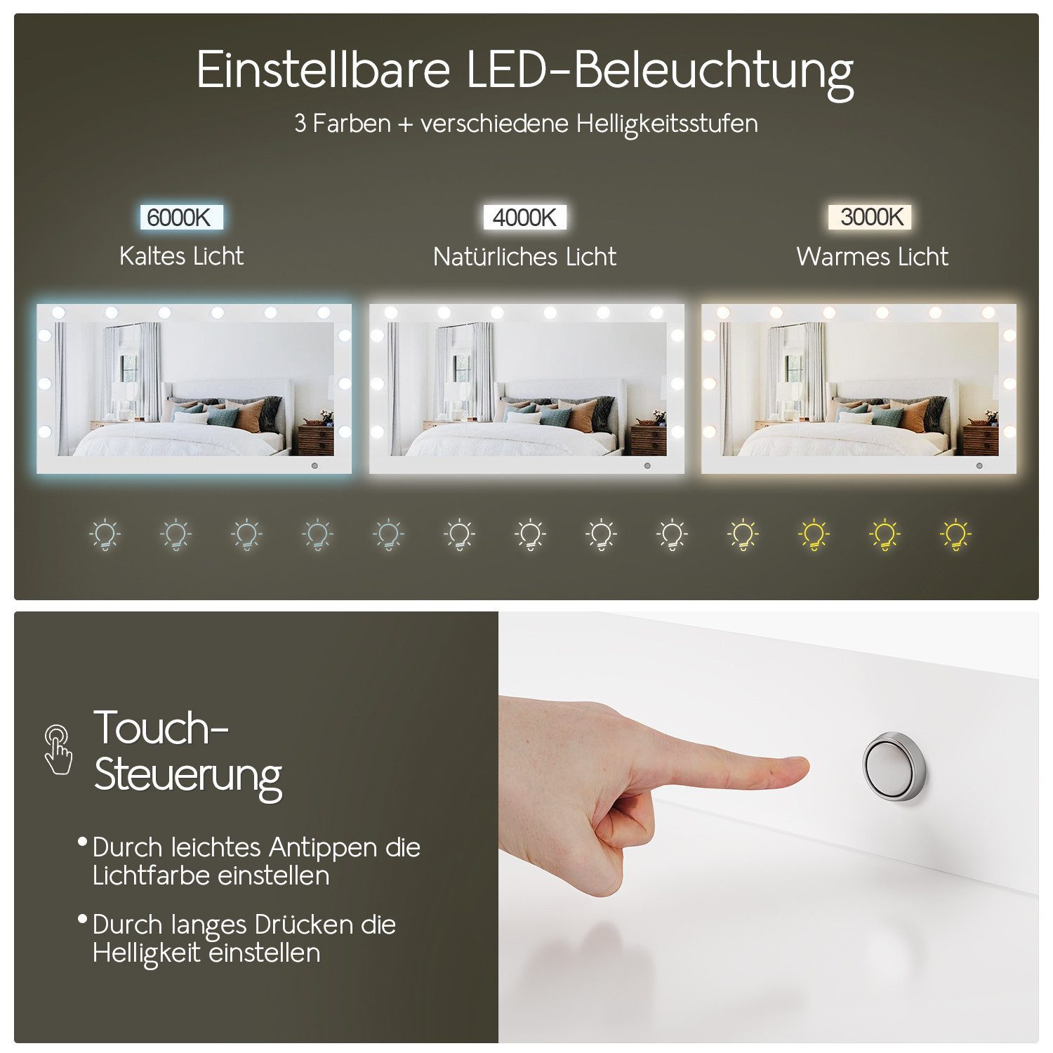 HOMALL Schminktisch mit großem Spiegel, 120 cm, 7 Schubladen, Schmuckschrank (XXL-Spiegel 106×51 cm (30×51 aufklappbar m. Schmuckschrank) · 120 cm · 7 Schublade – Bild 5 von 5