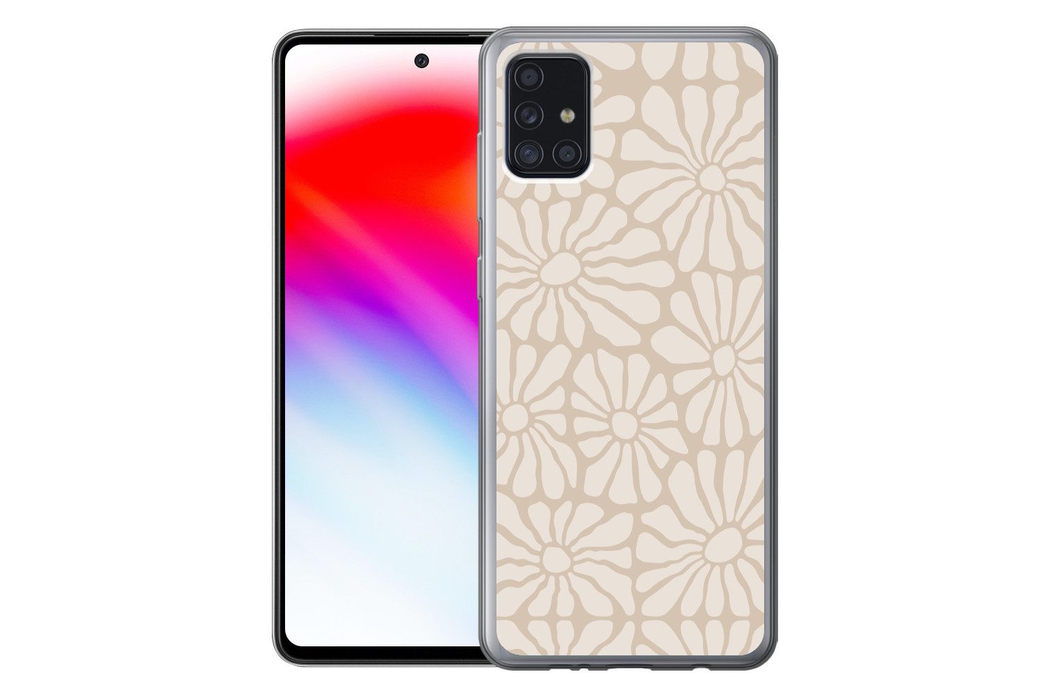 MuchoWow Handyhülle für Samsung Galaxy A52 5G Floral - Druck - Beige - Braun - Minimalisti, Smartphone-Bumper, Print, Handy Schutzhülle Dünn