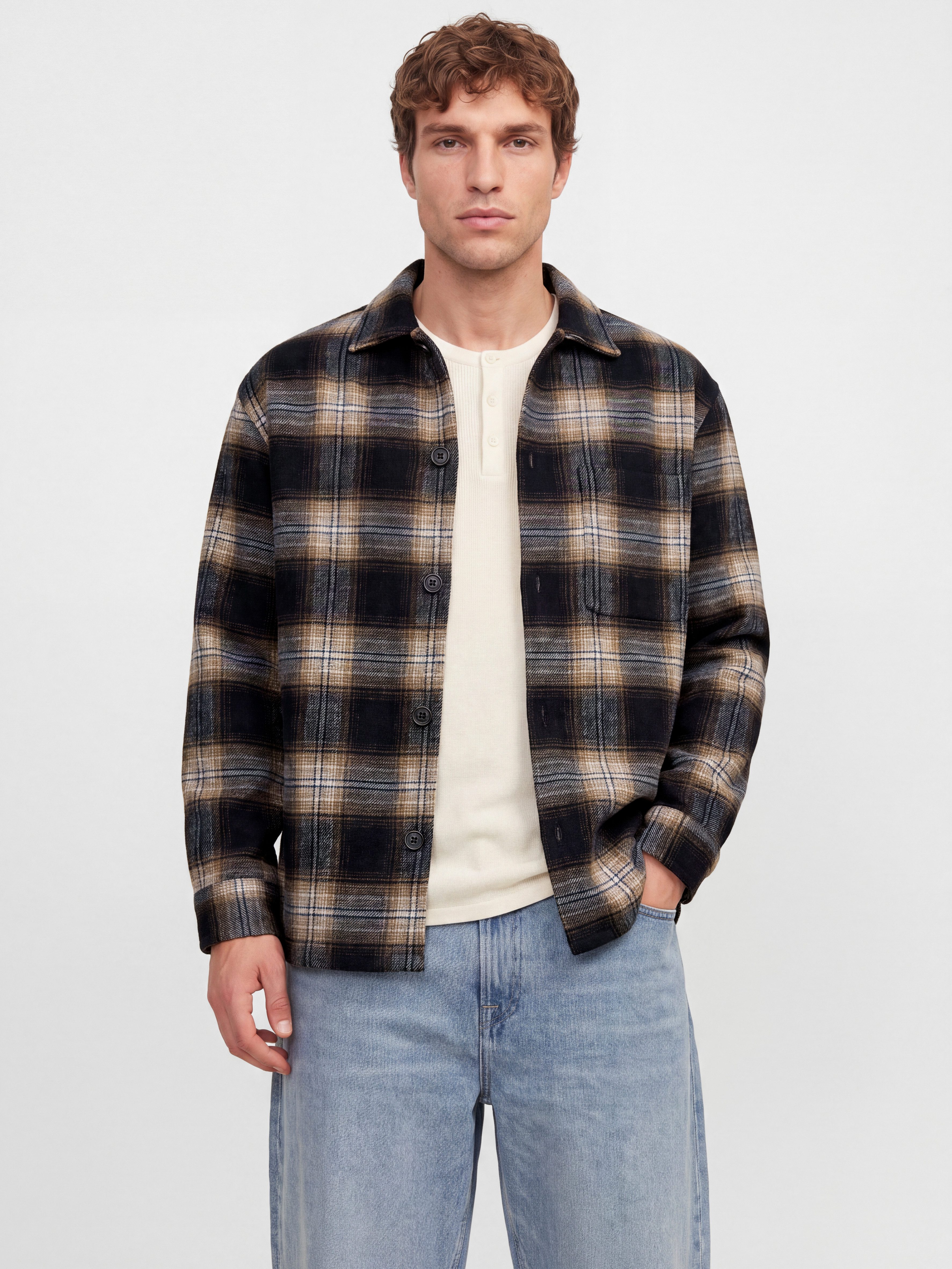 Jack & Jones Langarmhemd JJESOHO OLLIE OVERSHIRT LS SN Materialmix, locker geschnitten