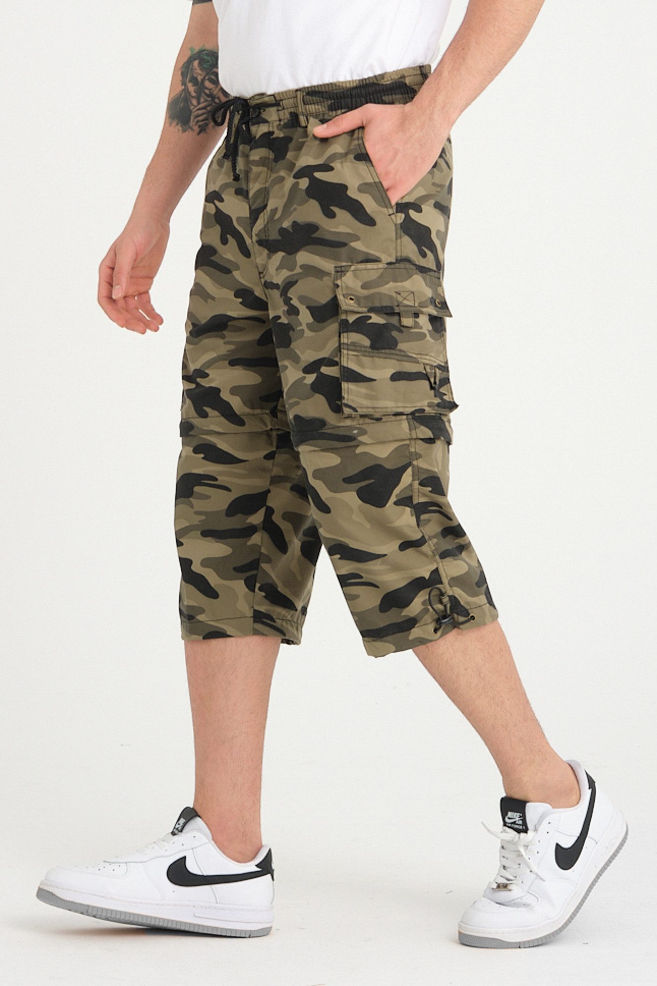 Kendindza Collection Cargoshorts Zipp Off Bermuda Shorts Herren kurze Hose 3/4 Hose Cargo Camouflage Taschen abnehmbare Beine kurze Hose Herren Cargoshorts Sommer