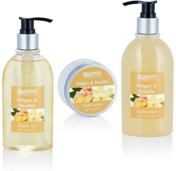 BRUBAKER Hautreinigungs-Set Bade- und Dusch Set, 9-tlg., Geschenkset mit Deko Badewanne, Ingwer & Vanille Duft, Wellness Badeset, Beauty Pflegeset