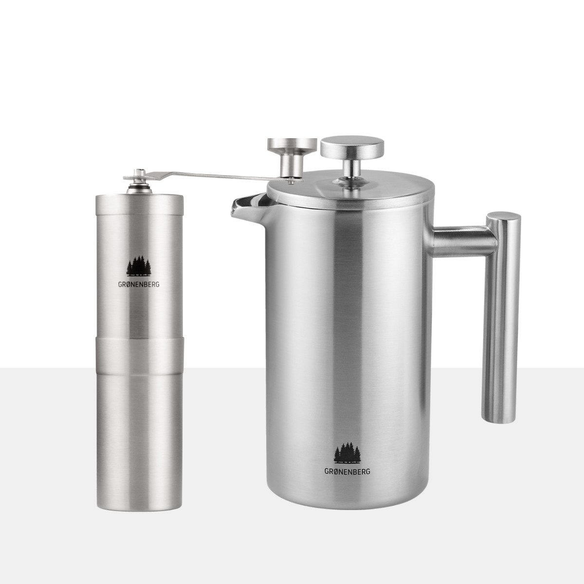 GRØNENBERG Френч прессы Kanne Spar Set 1: Manuelle Kaffeemühle + Френч прессы (350, 600, 1000ml), Edelstahl Кофеварки mit Thermo Effekt & inkl. Ersatz Filter