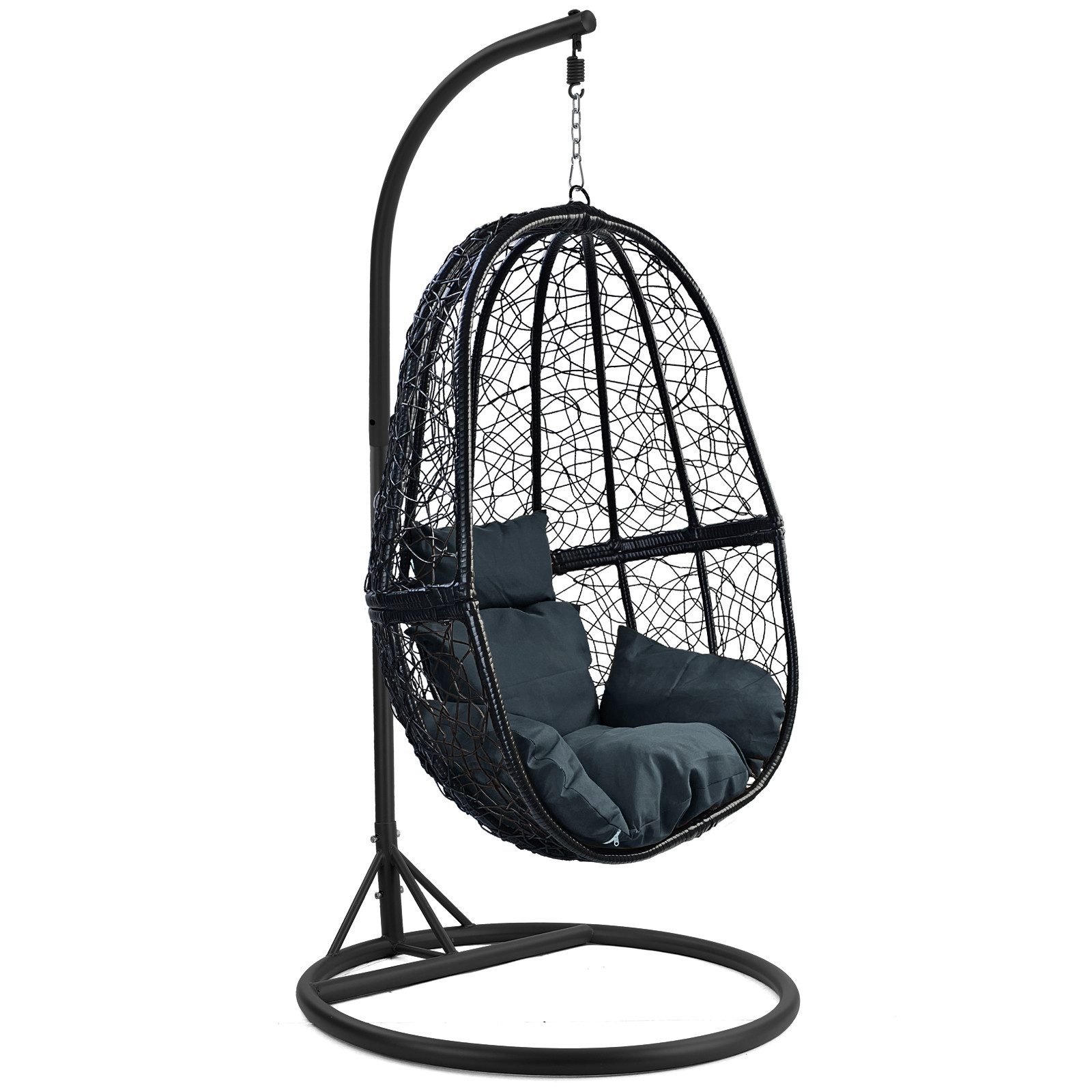 RAMROXX Hängesessel Luxus FUN XL Gestell Schwarz mit Korb Schwarz und Kisse günstig online kaufen