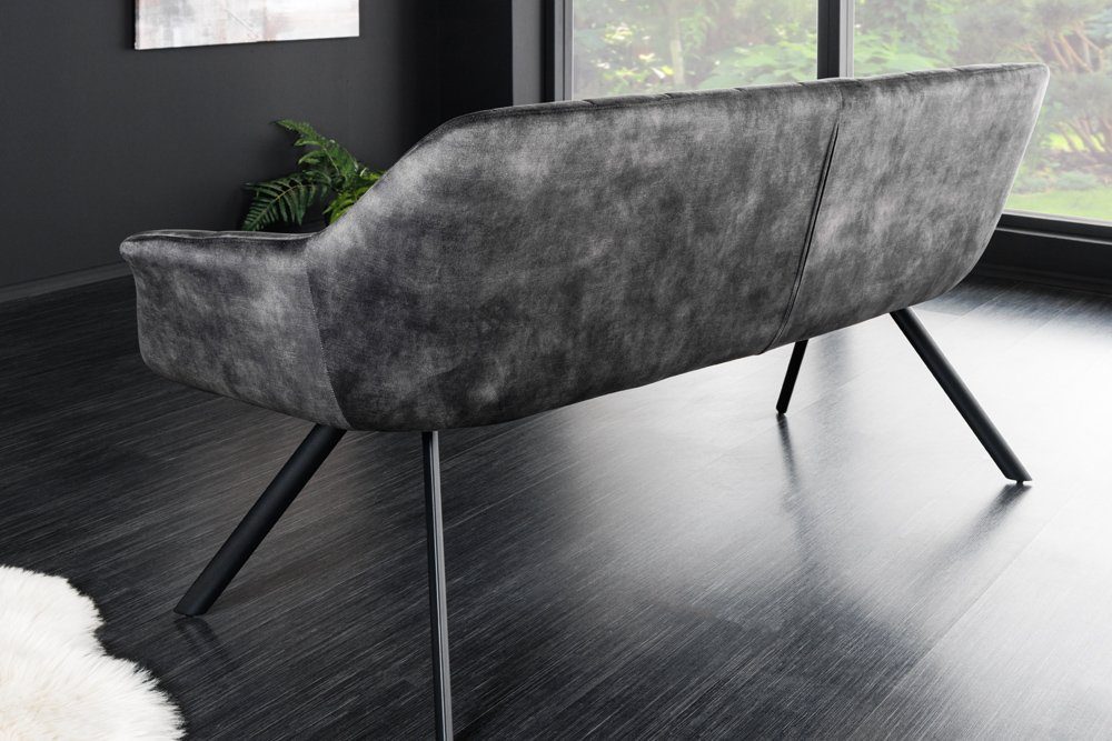riess-ambiente Sitzbank PAPILLON 165cm grau/schwarz - Samt, Metall-Füße, mit Armlehne (Einzelartikel, 1-St), gepolsterte Bank mit Rückenlehne – ideal für Esstis – Bild 4 von 5