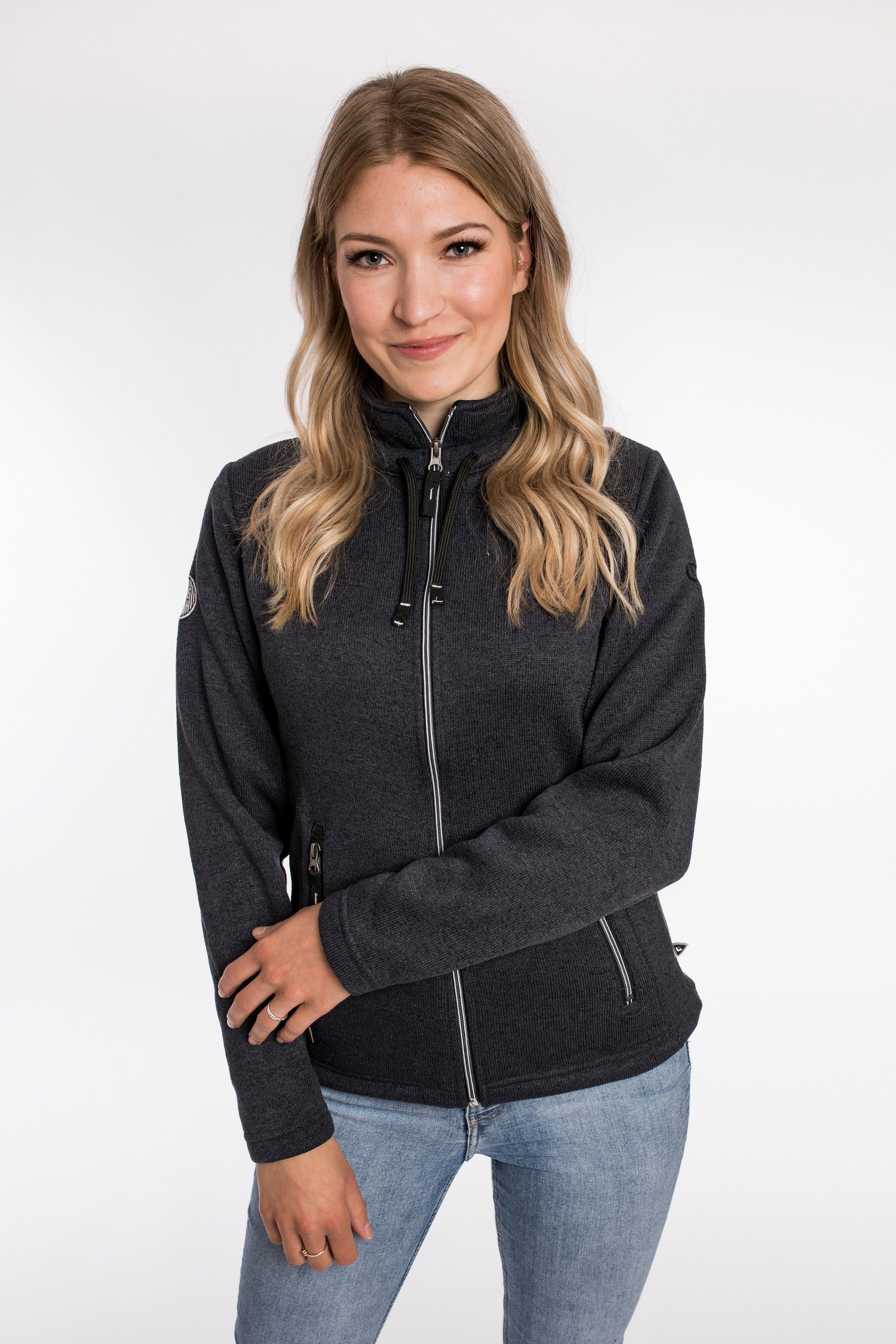 DEPROC Active Strickfleecejacke LUVERNE WOMEN Kontrastreissverschluss