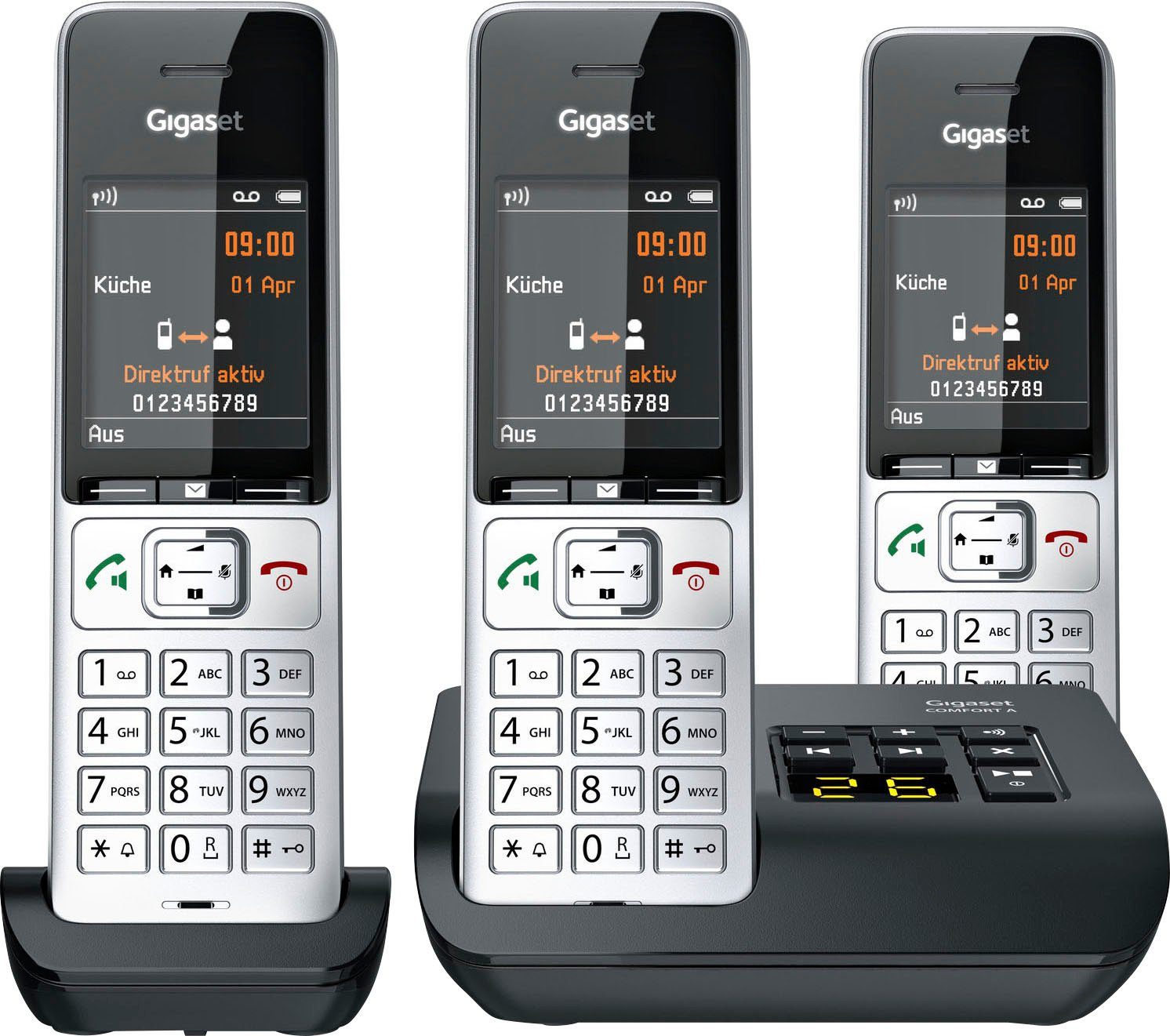 3) COMFORT Schnurloses trio DECT-Telefon 500A (Mobilteile: Gigaset