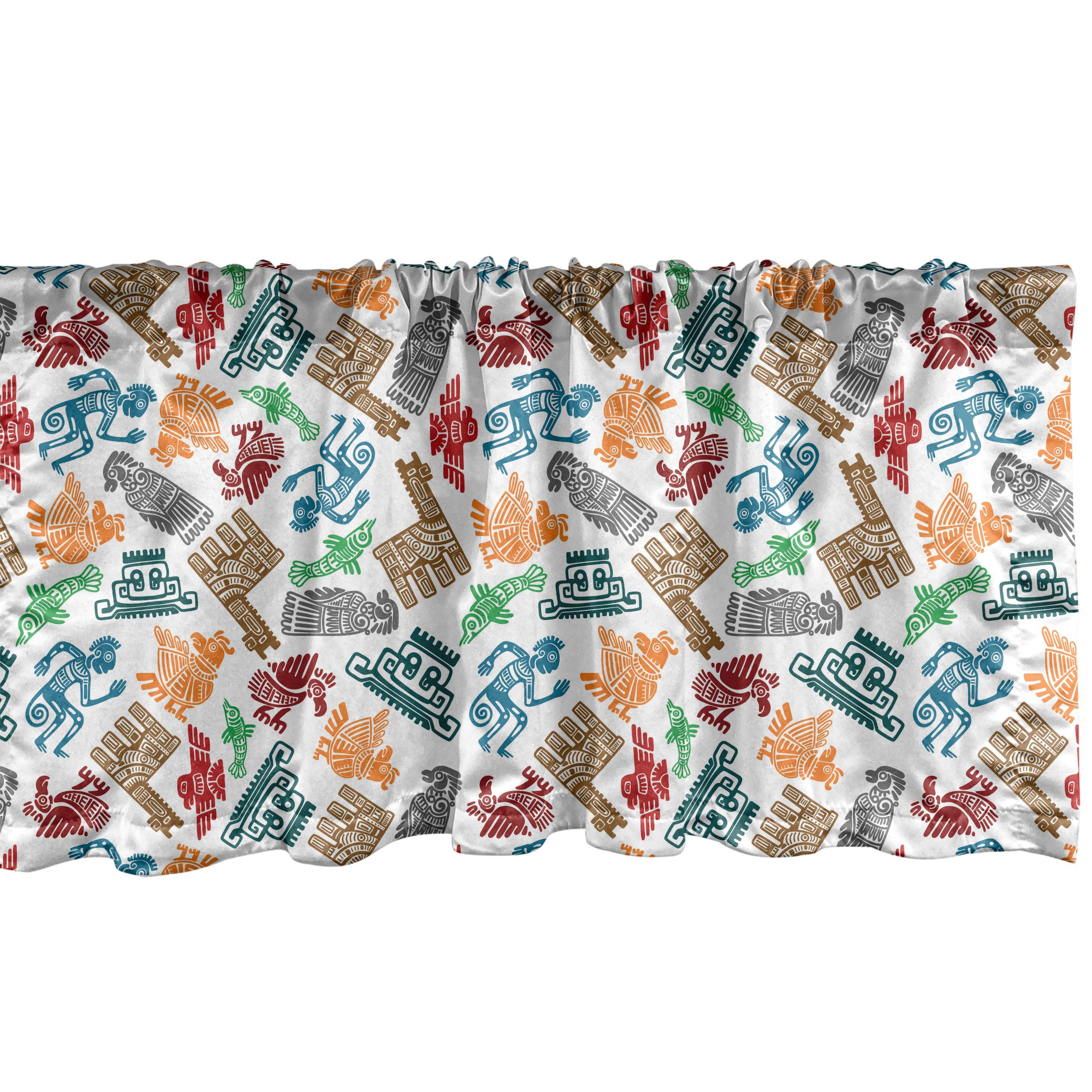 Scheibengardine Vorhang Volant für Küche Schlafzimmer Dekor mit Stangentasche, Abakuhaus, Microfaser, Stammes Maya und Azteken