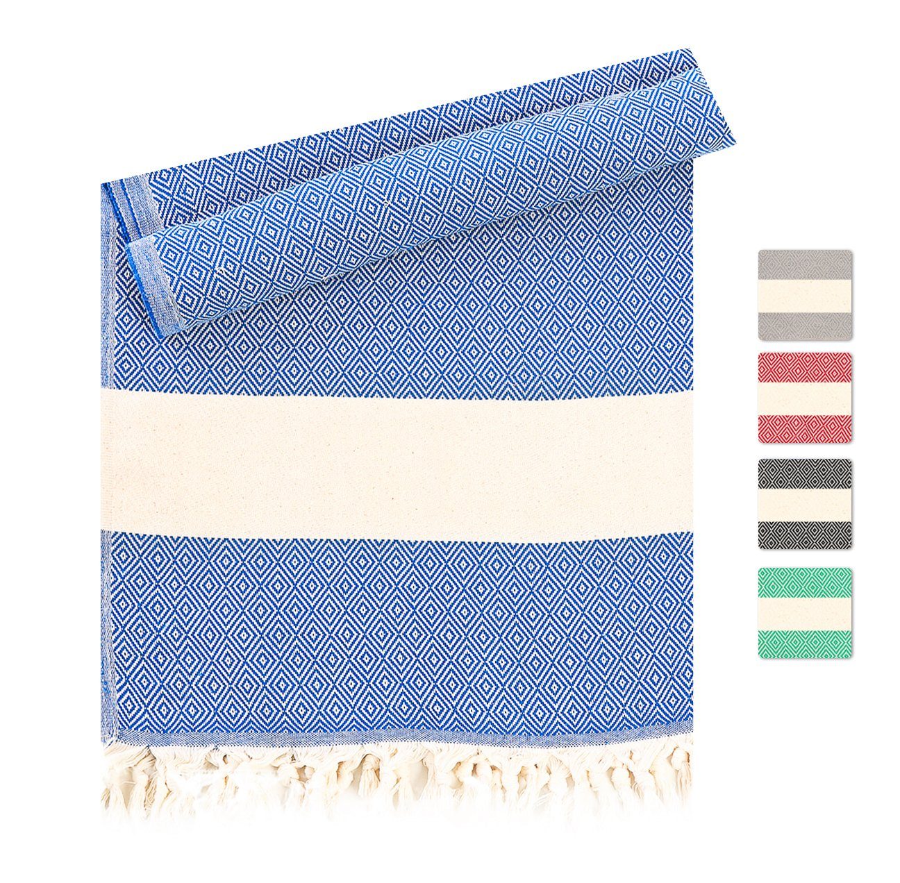 herémood Strandtuch Luxuriöses Hamamtuch, großes Handtuch, 100x180 cm, (1-St), schnelltrocknendes & saugstarkes Saunatuch in blau