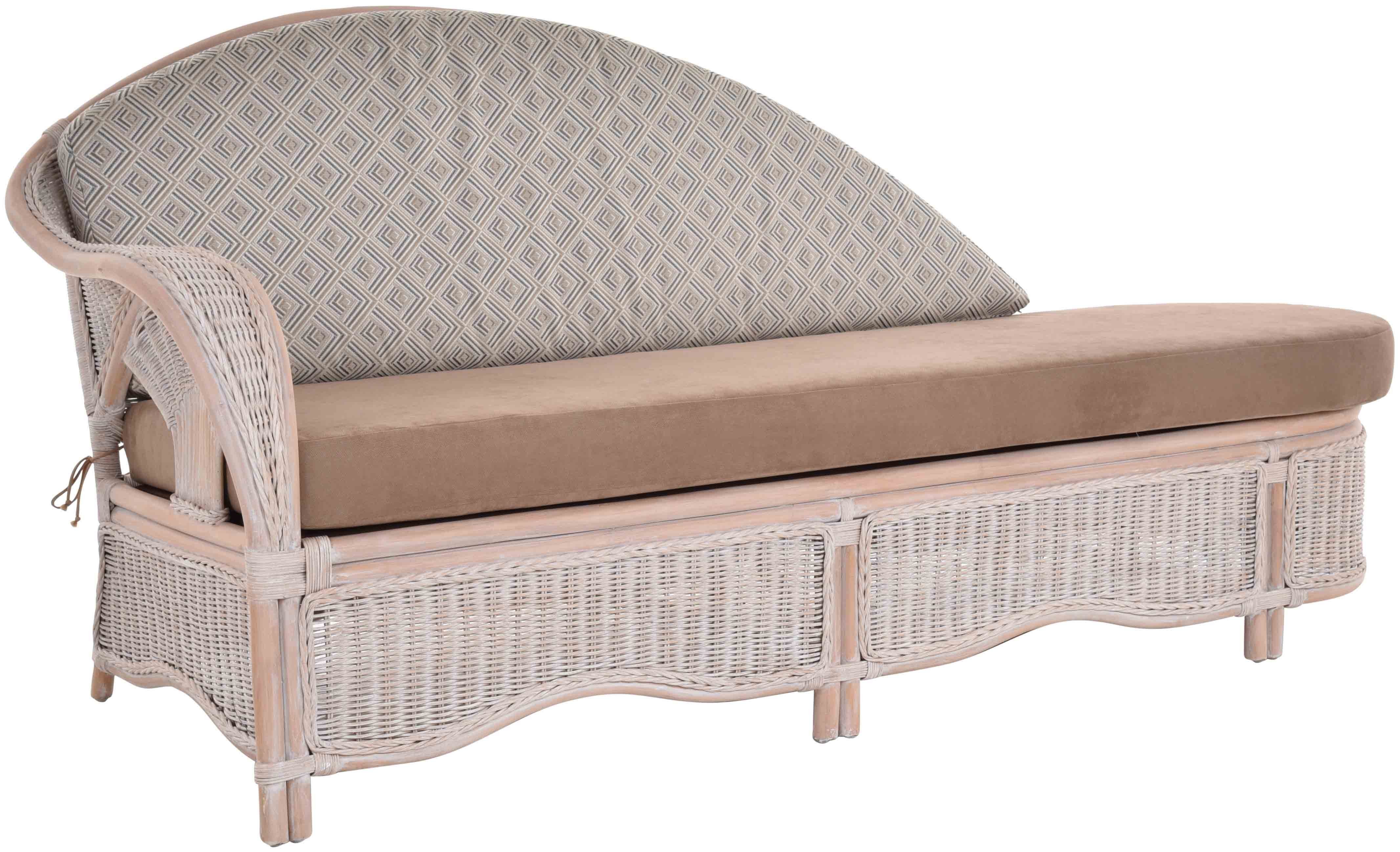 Krines Home Recamiere Rattan Recamiere Palm Chaiselongue Rattanliege mit Polster, Links, Rattanmöbel Lounge Liege