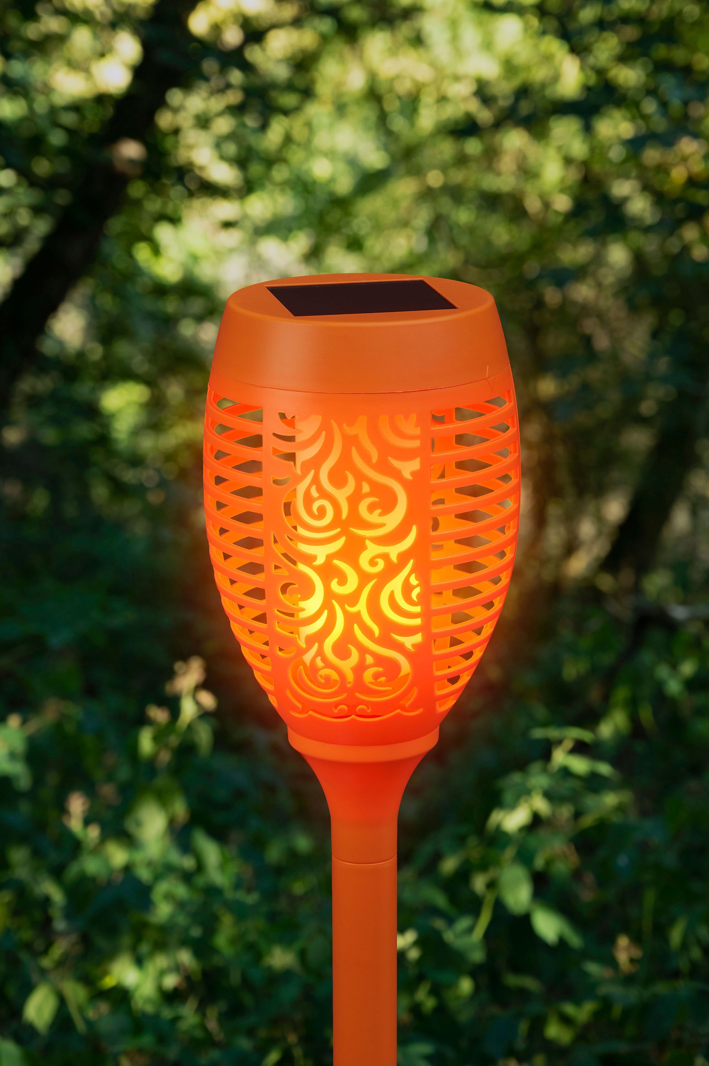 realer Tageslichtsensor, Flamme Gartenfackel, LED LED integriert, orange fest 3er mit Set Gartenfackel BONETTI LED Solar