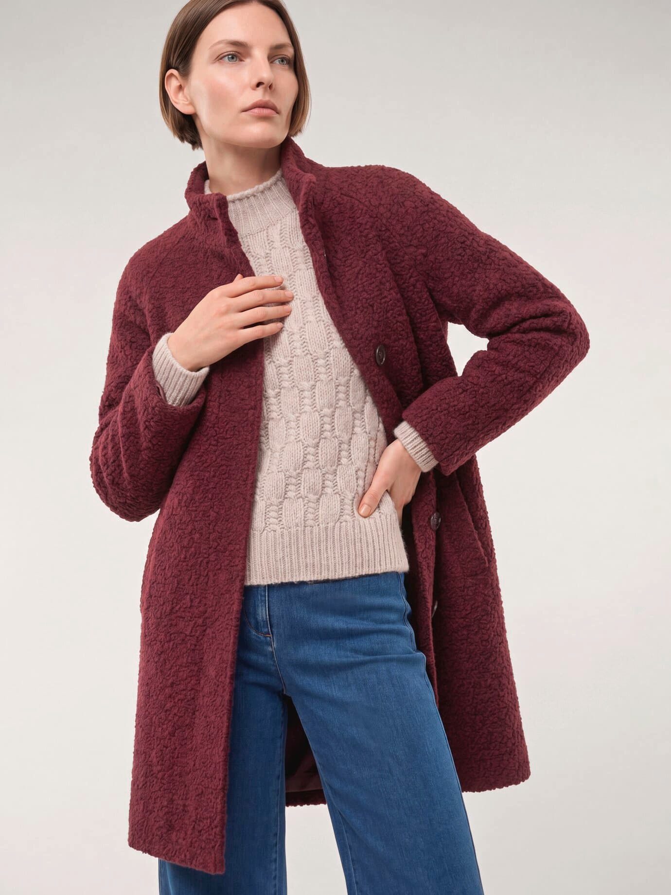 Walbusch Wollmantel Damen Struktur Wollmantel Stehkragen, modern, wärmend