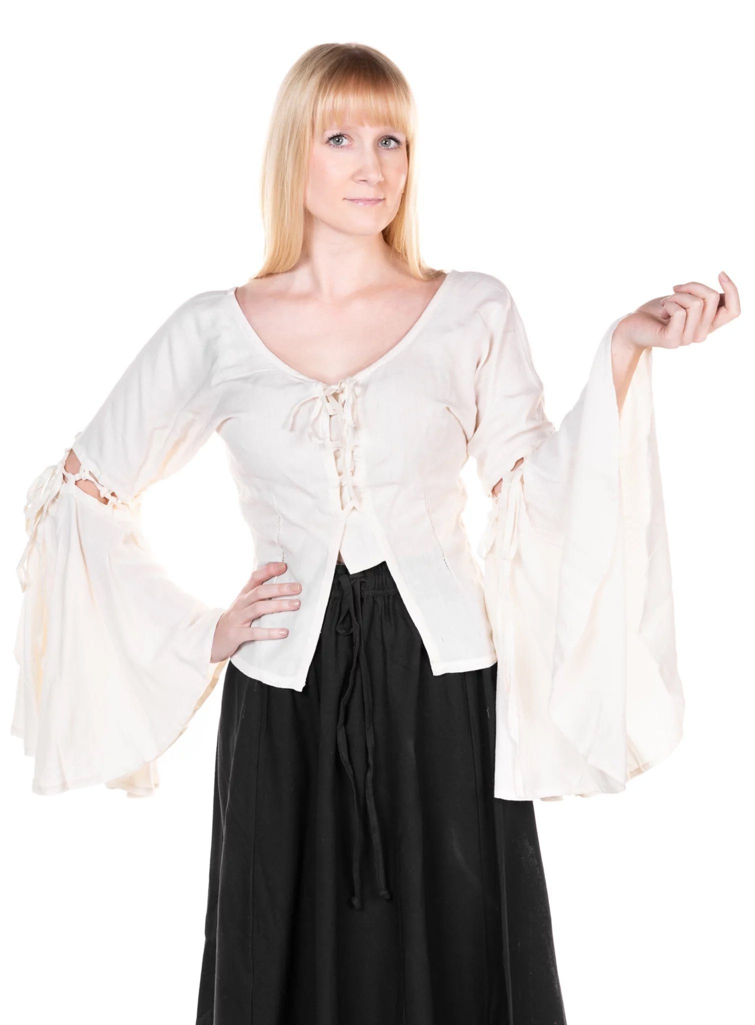 Metamorph Hexen-Kostüm Tiefgeschnittene Mittelalterbluse mit Trompetenärm, Hochwertige und authentische Mittelalterkleidung zu unschlagbar günst