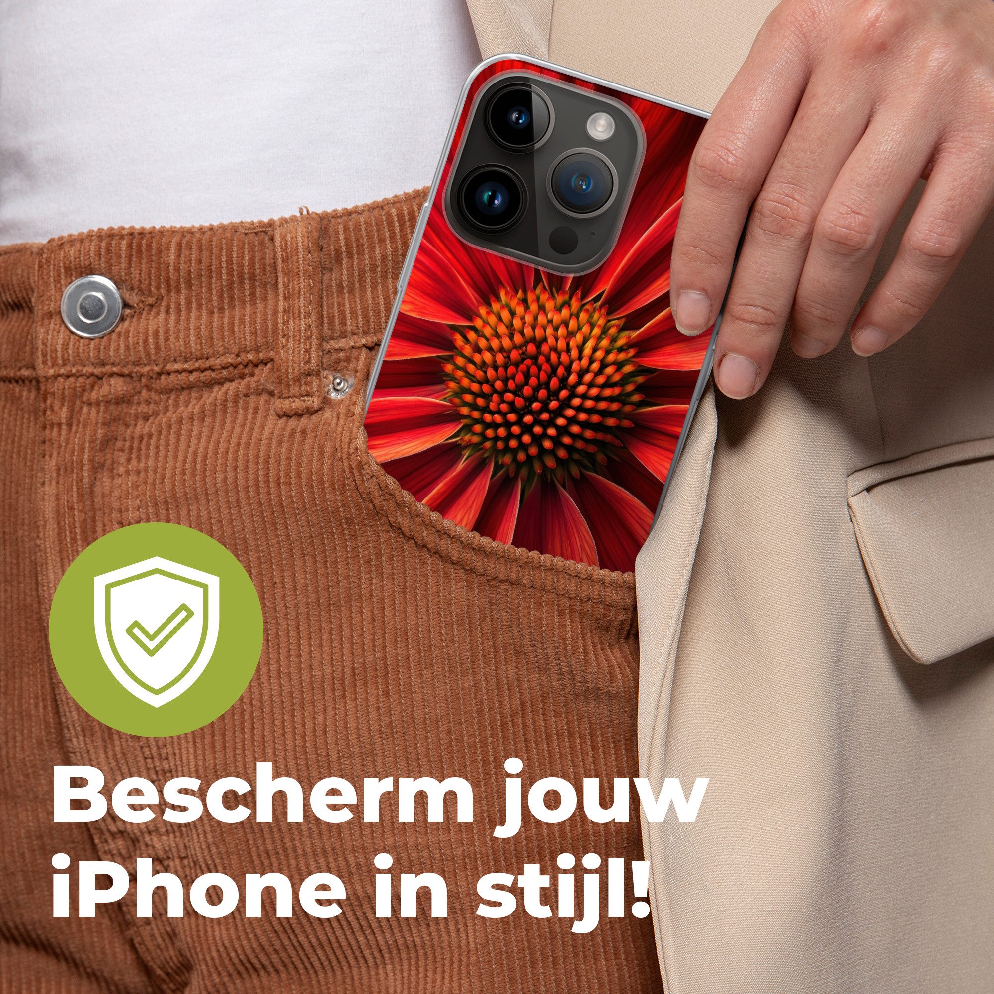 MuchoWow Handyhülle für Apple iPhone 14 Pro Nahaufnahme - Blume - Rot, Smartphone-Bumper, Print, Handy Schutzhülle Dünn