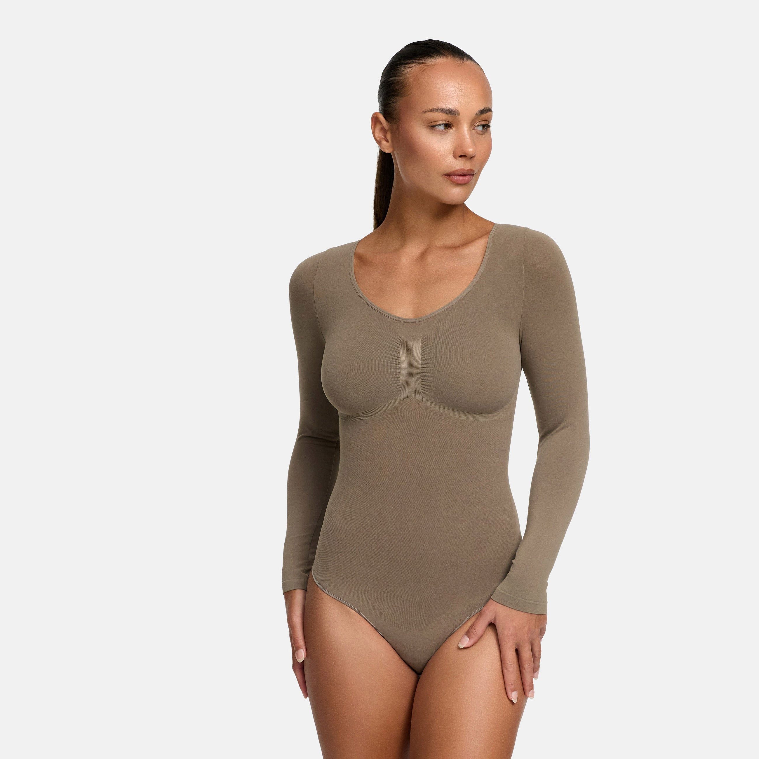 cfab by creamy fabrics Miederbody Bodysuit Sculpting Shapewear Longsleeve mit Slip-Taupe-XS (1-tlg) Figurformend